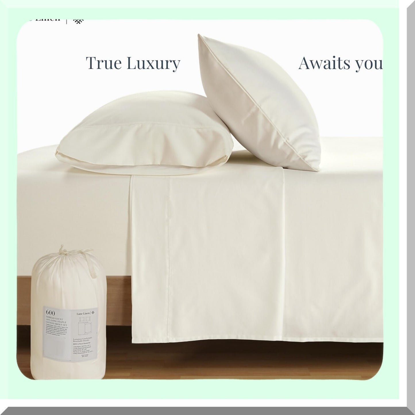 Luxury Split Bed Cotton Sheet Set - 5 Piece 600 TC Bedding with Deep Pockets & Pillowcases - Ultra Soft Ivory Hotel Sheets for Adjustable Beds