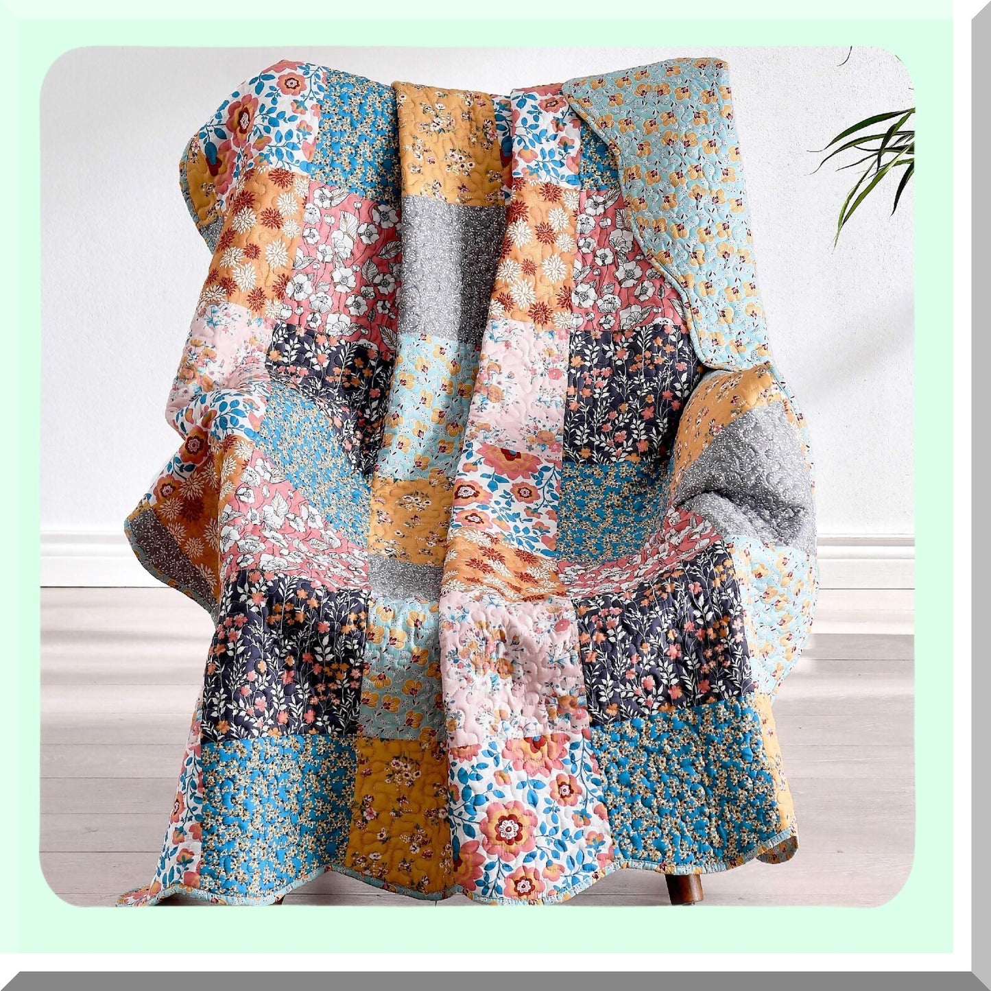 Calico Comfort Reversible Quilted Throw Blanket, 50x60-inch, Multicolor