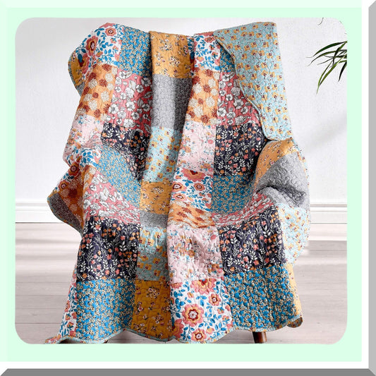 Calico Comfort Reversible Quilted Throw Blanket, 50x60-inch, Multicolor