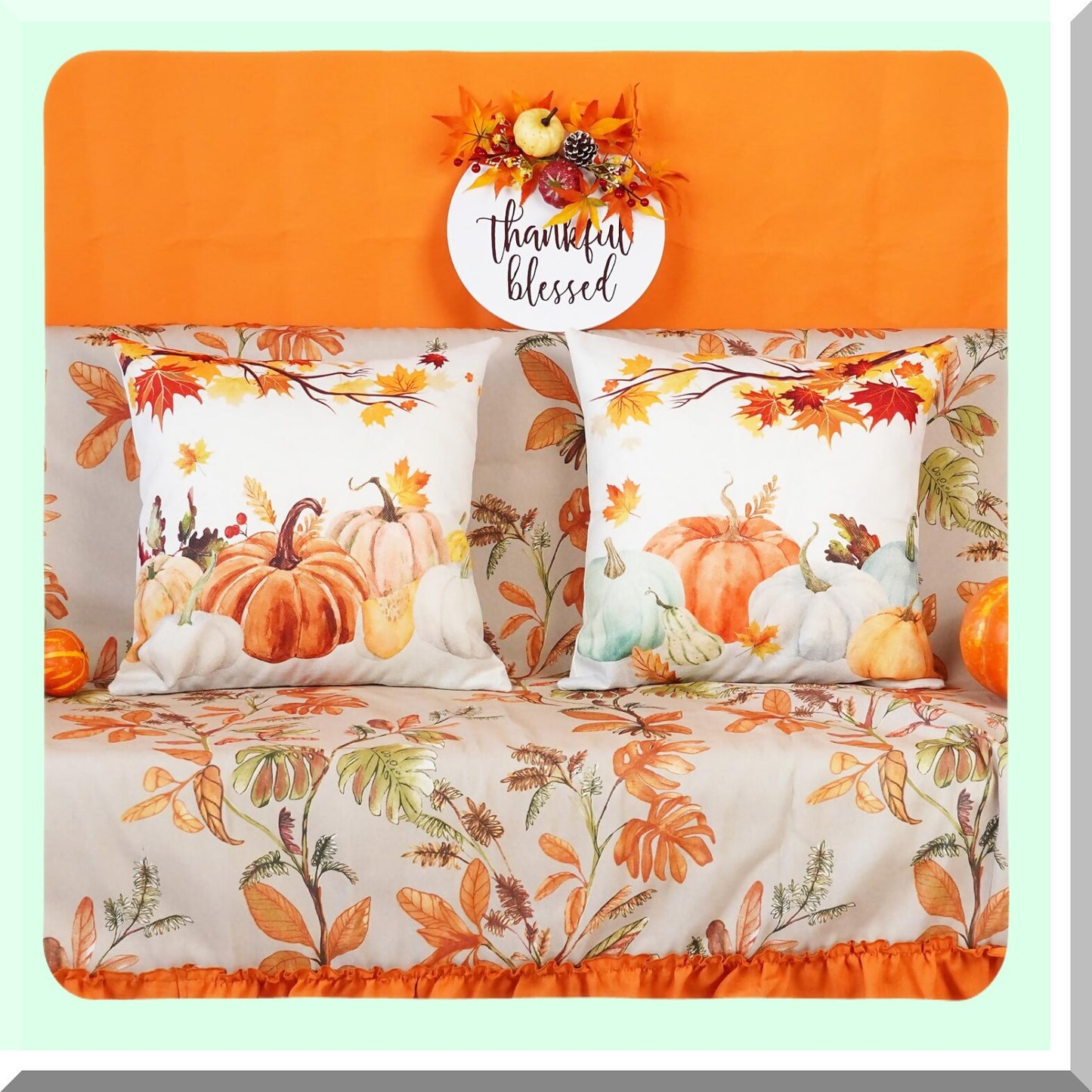 Autumn Harvest Pillow Covers - Set of 2 Farmhouse Fall Decor Lumbar Cushion Cases for Couch - Thanksgiving Home Decorations 18x18 Inch