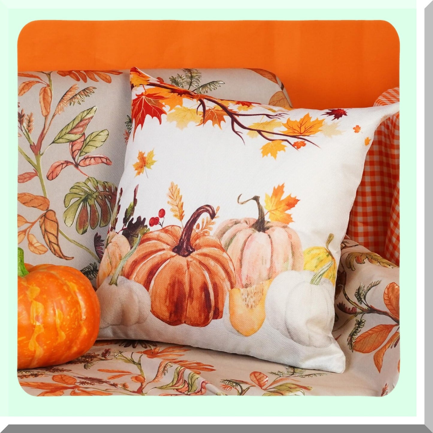 Autumn Harvest Pillow Covers - Set of 2 Farmhouse Fall Decor Lumbar Cushion Cases for Couch - Thanksgiving Home Decorations 18x18 Inch