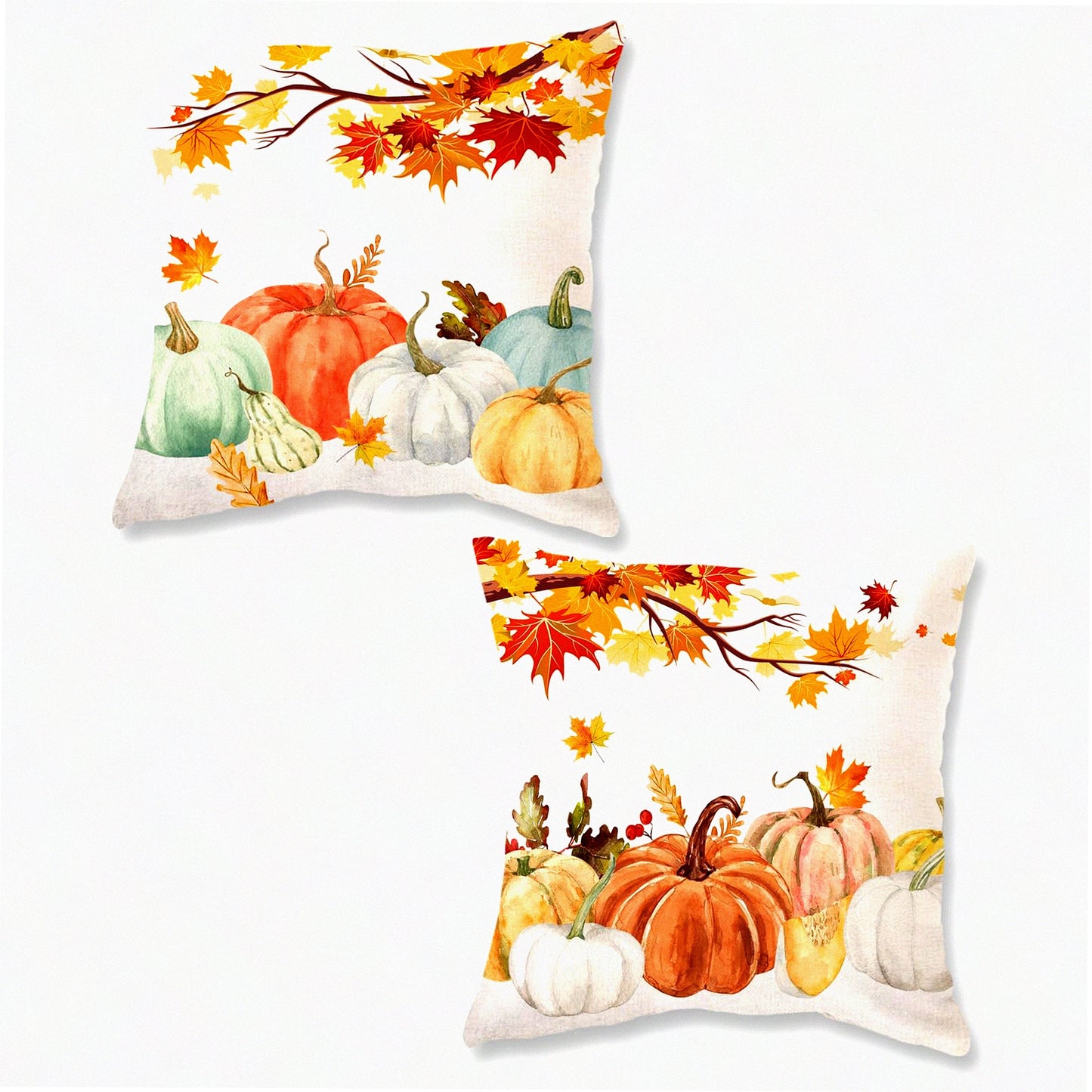 Autumn Harvest Pillow Covers - Set of 2 Farmhouse Fall Decor Lumbar Cushion Cases for Couch - Thanksgiving Home Decorations 18x18 Inch