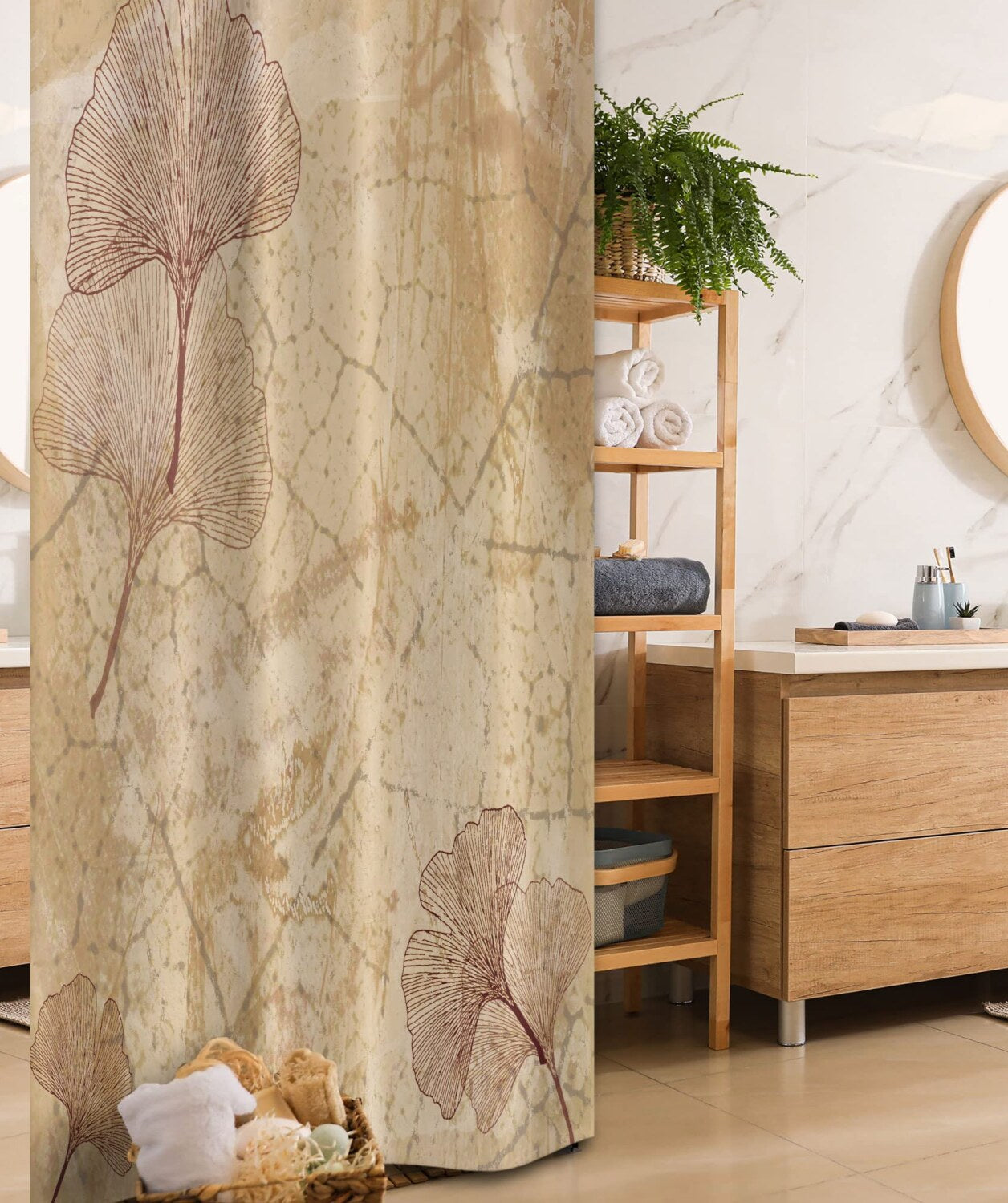 Beige Ginkgo Leaves Shower Curtain 36x72