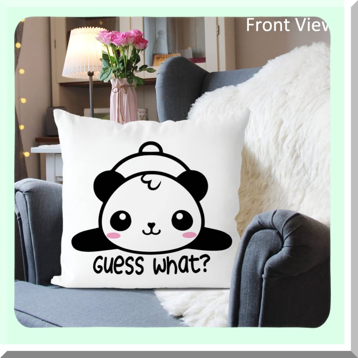 Panda Playful Reversible Throw Pillow - Funny Quotes Decor for Bedroom, Living Room, Kids Room - Cute Panda Butt Design - 18x18 Inch Pillowcase - Ideal Gift for Panda Lovers, Students, Girls