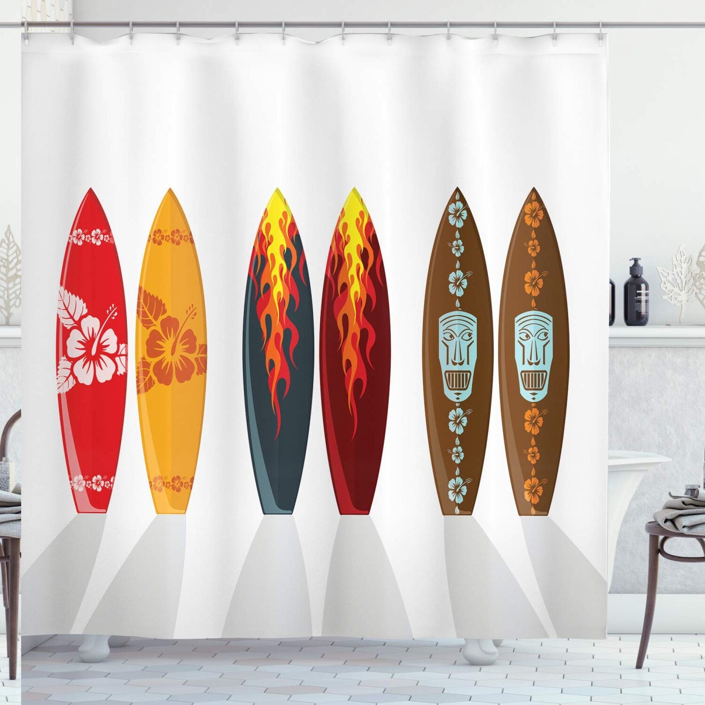 Surfboard Hawaiian Pattern Shower Curtain 69x75 inches