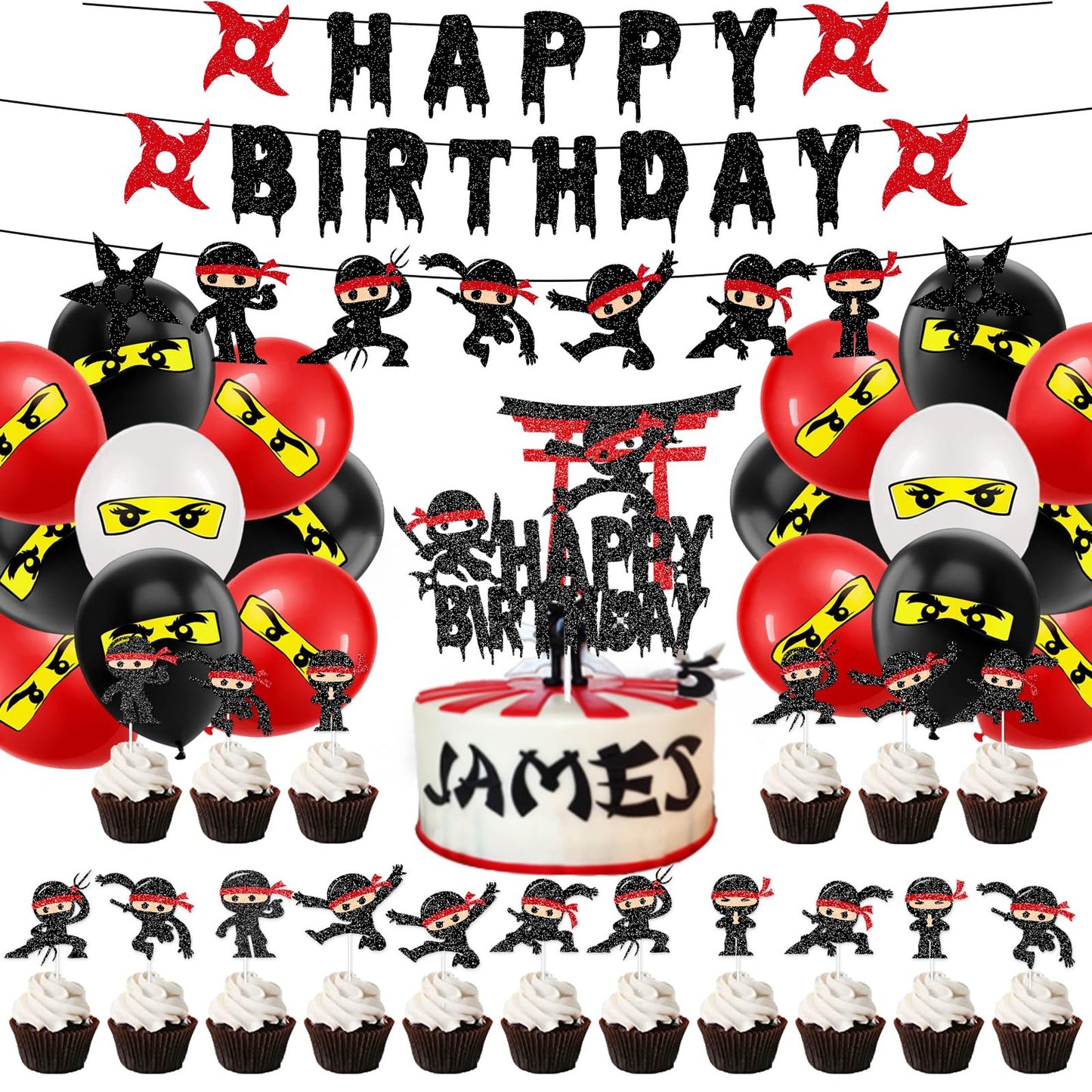 Ninja Party Pack - Happy Birthday Banner, Cupcake Toppers, Balloons & More! Perfect for Baby Showers & Birthday Celebrations. Get Yours Today!