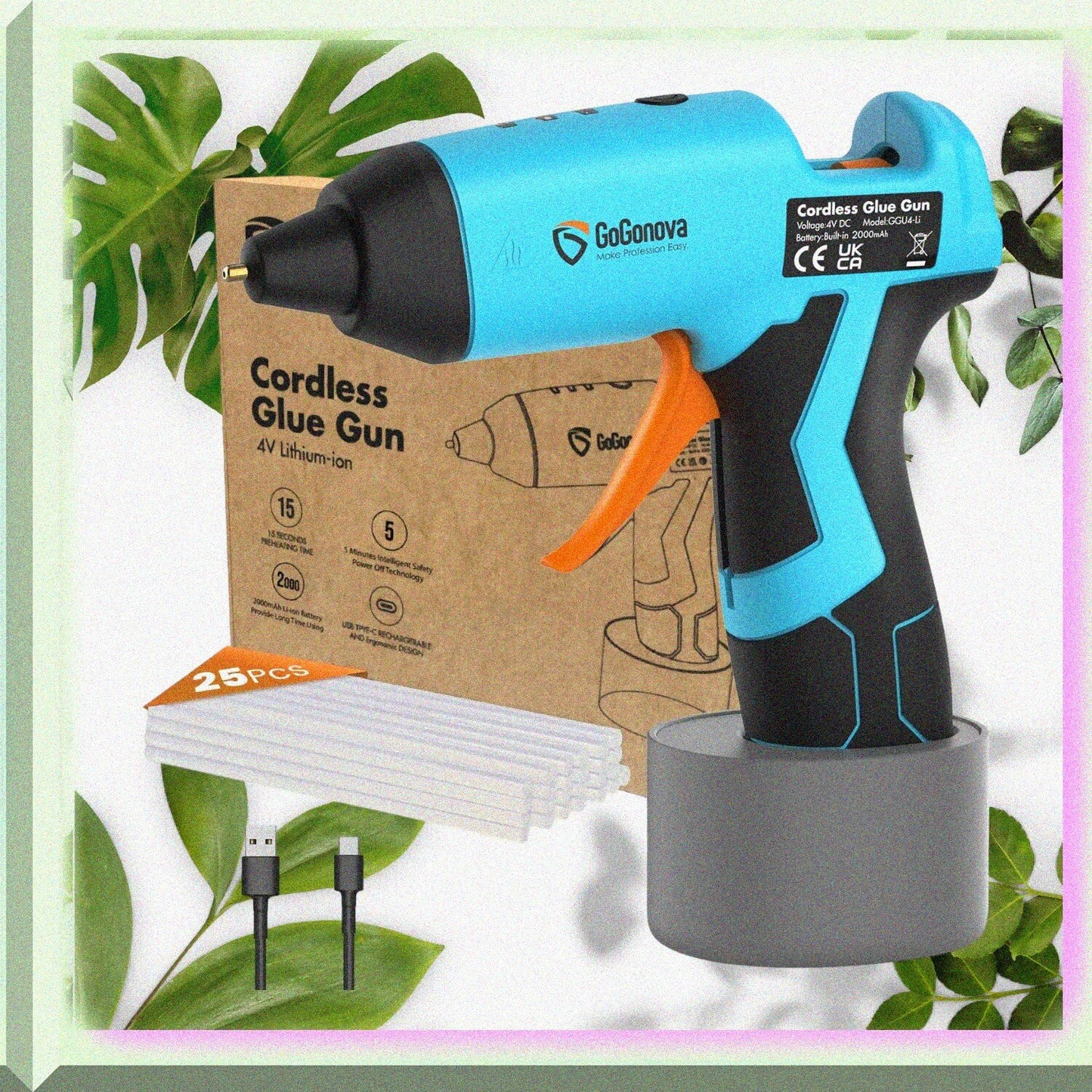 Cordless Hot Melt Gun Kit with 25 Mini Sticks and USB-C
