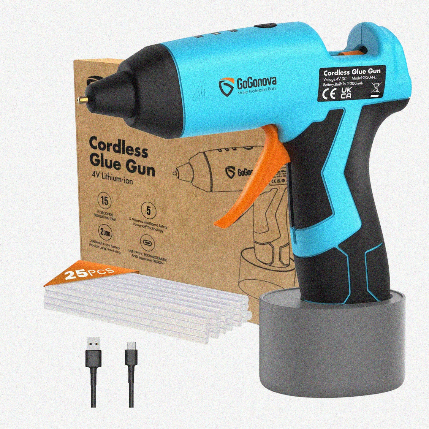 Cordless Hot Melt Gun Kit with 25 Mini Sticks and USB-C