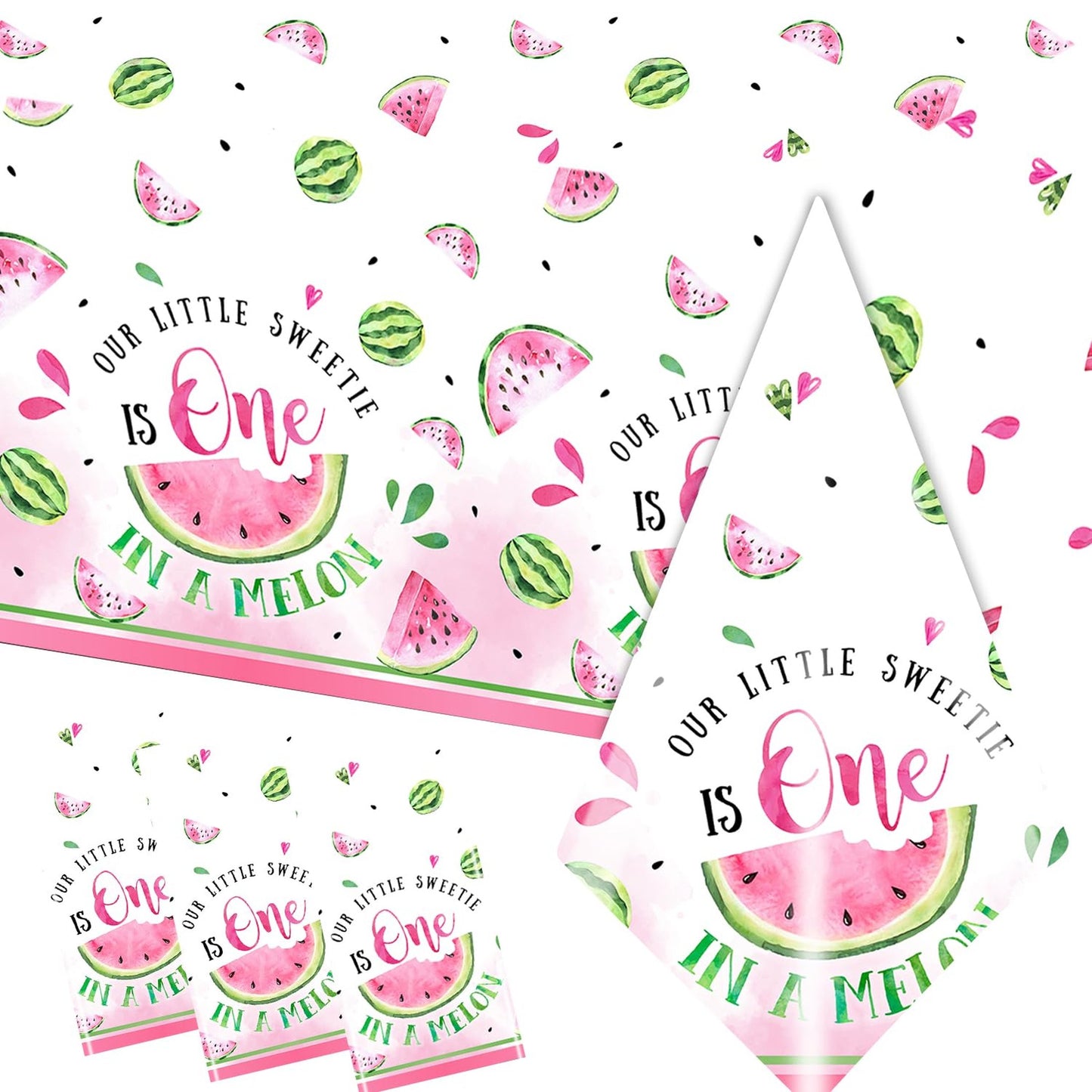 Watermelon Sweetie Party Pack - 3 Pack Tablecloth Set for First Birthday & Baby Shower Decorations. Disposable Covers for Summer Parties.
