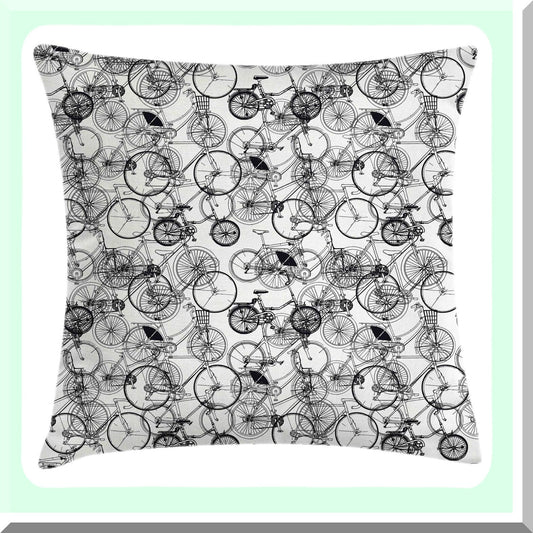 Retro Bike Sketch Throw Pillow - Vintage Bicycle Hand Drawn Art Decorative Cushion Cover - Abstract Rainbow Square Accent Case 18" X 18"