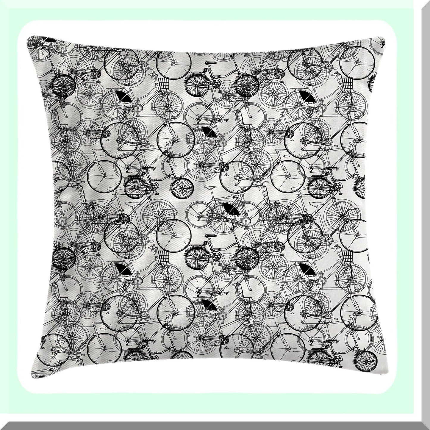 Retro Bike Sketch Throw Pillow - Vintage Bicycle Hand Drawn Art Decorative Cushion Cover - Abstract Rainbow Square Accent Case 18" X 18"