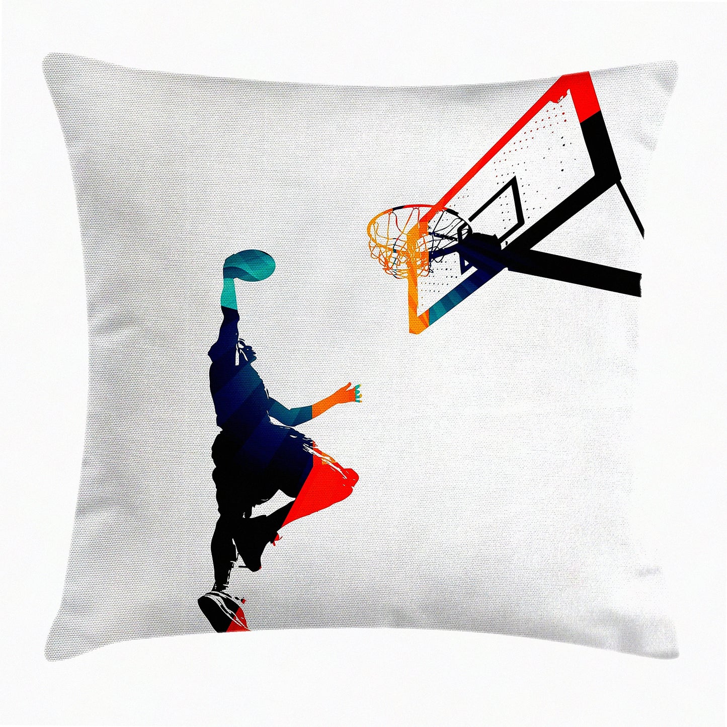 Athlete Slam Dunk Throw Pillow - High Contrast Silhouette Artwork, Decorative Square Cushion Cover, Basketball Theme, 26" X 26", Turquoise Orange Accent