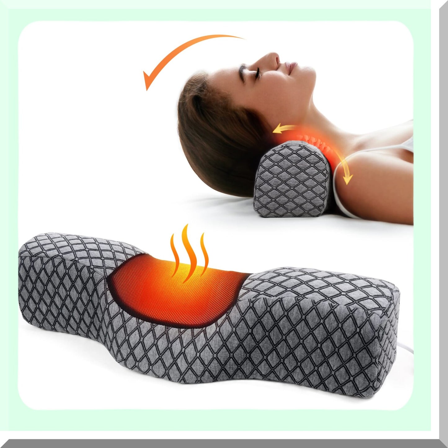 Heated Graphene Neck Pillow - USB Memory Foam Cervical Support with Magnetic Therapy for Pain Relief & Sleep Comfort - Grey Bolster Bed Pillow