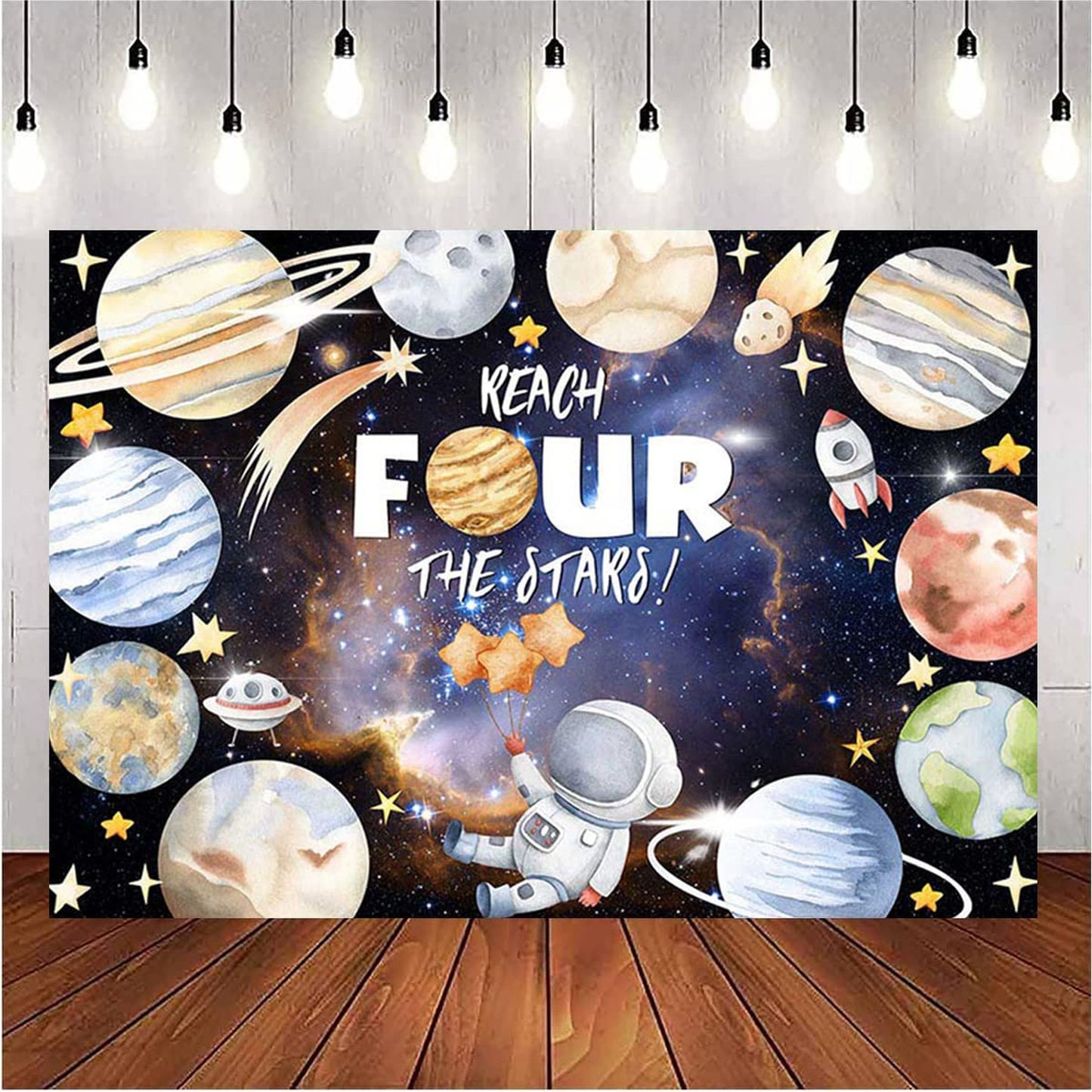 Starry Sky Adventure Birthday Backdrop - Astronaut Theme Party Decor Banner for Kids - 8x6FT Space Background for Boy/Girl 4th Birthday Celebration