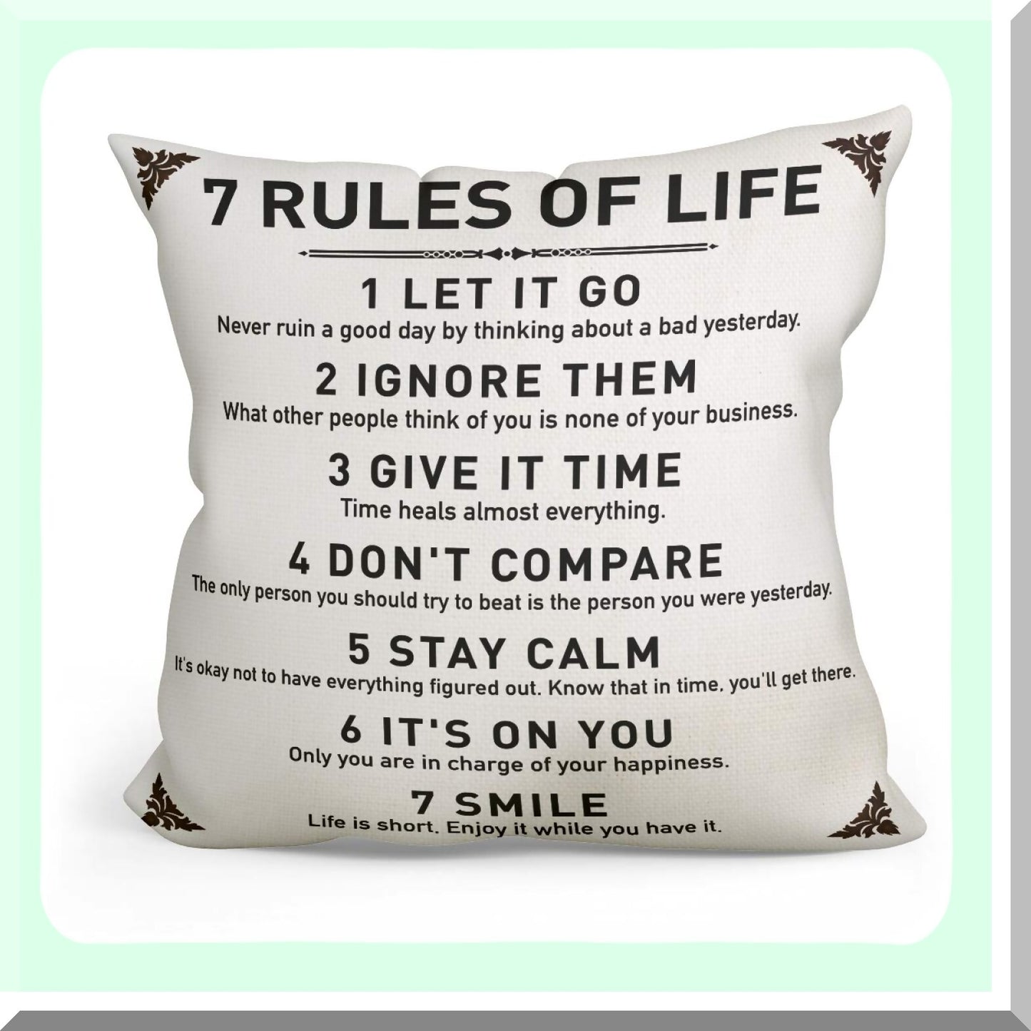 Inspirational Life Rules Pillow Cover - Rustic Cushion Case for Sofa Couch, Dorm Room Decor - Graduation/Birthday Gift - 18x18 Inch