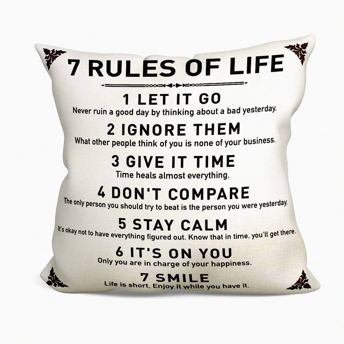 Inspirational Life Rules Pillow Cover - Rustic Cushion Case for Sofa Couch, Dorm Room Decor - Graduation/Birthday Gift - 18x18 Inch