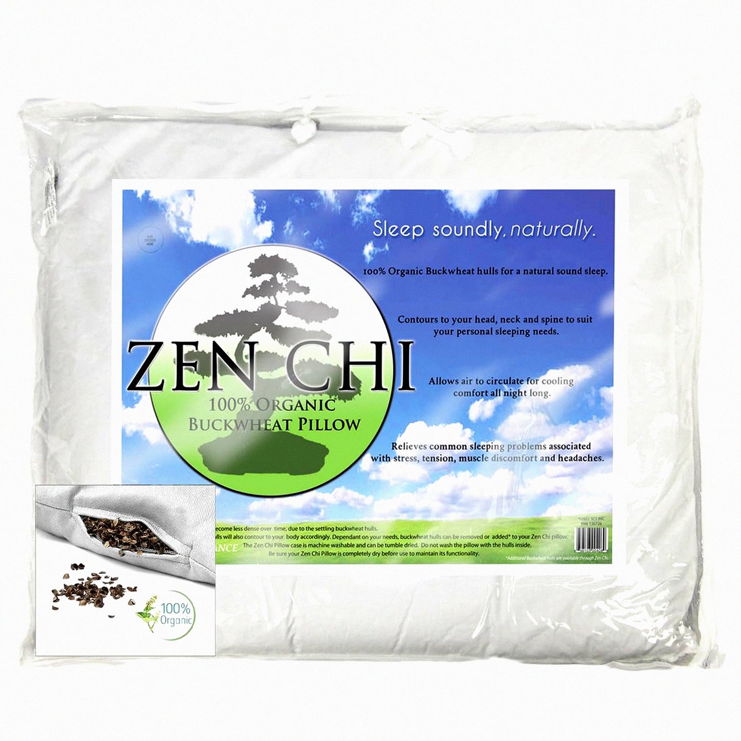 CoolSleep Buckwheat Comfort Pillow - Queen Size (20"X30") - Natural Cooling Technology - All Cotton Cover - Adjusts to Head - Comfortable Sleep - Buckwheat Hulls