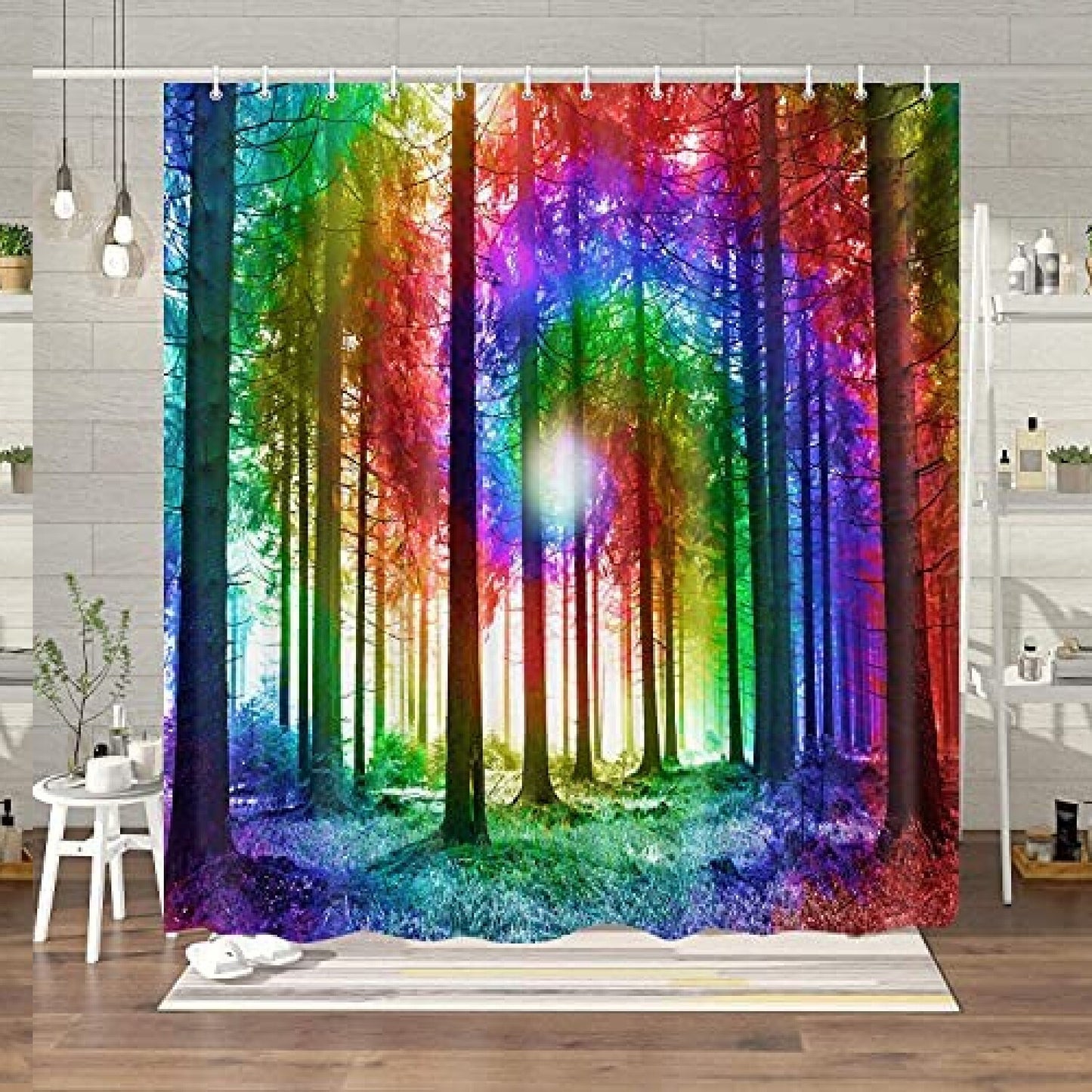 Tie Dye Rainbow Shower Curtain with 12 Hooks