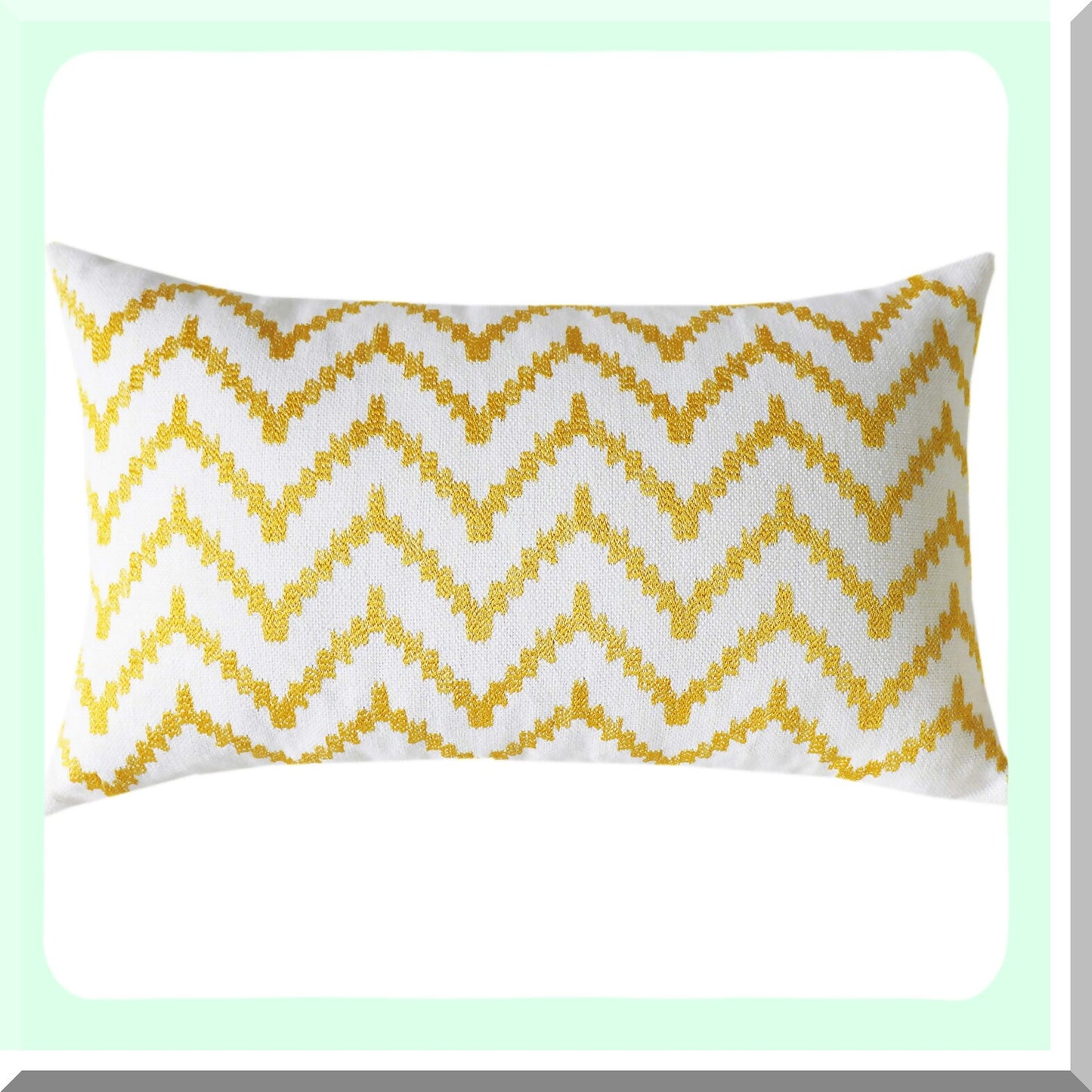 Golden Stitched Lumbar Pillow Cover - 12x20 Inch Decorative Sofa Cushion Case for Couch - Yellow Linen Embroidery Rectangular Throw Pillow Cover