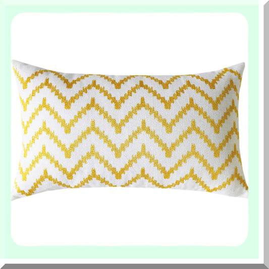 Golden Stitched Lumbar Pillow Cover - 12x20 Inch Decorative Sofa Cushion Case for Couch - Yellow Linen Embroidery Rectangular Throw Pillow Cover