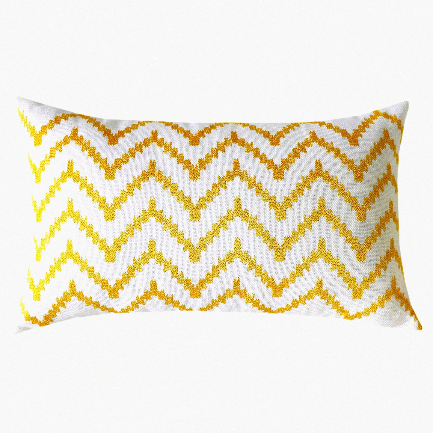 Golden Stitched Lumbar Pillow Cover - 12x20 Inch Decorative Sofa Cushion Case for Couch - Yellow Linen Embroidery Rectangular Throw Pillow Cover