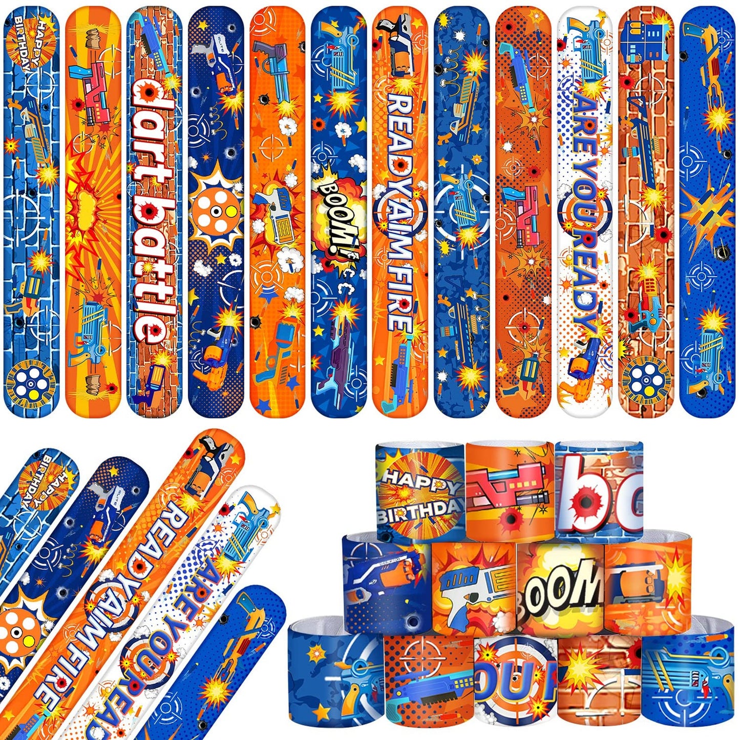 Dart Battle Slap Bands - 48PCS Dart War Party Favors for Kids Birthday Decorations. Wristbands Bracelets Goodie Bag Fillers for Boys and Girls.