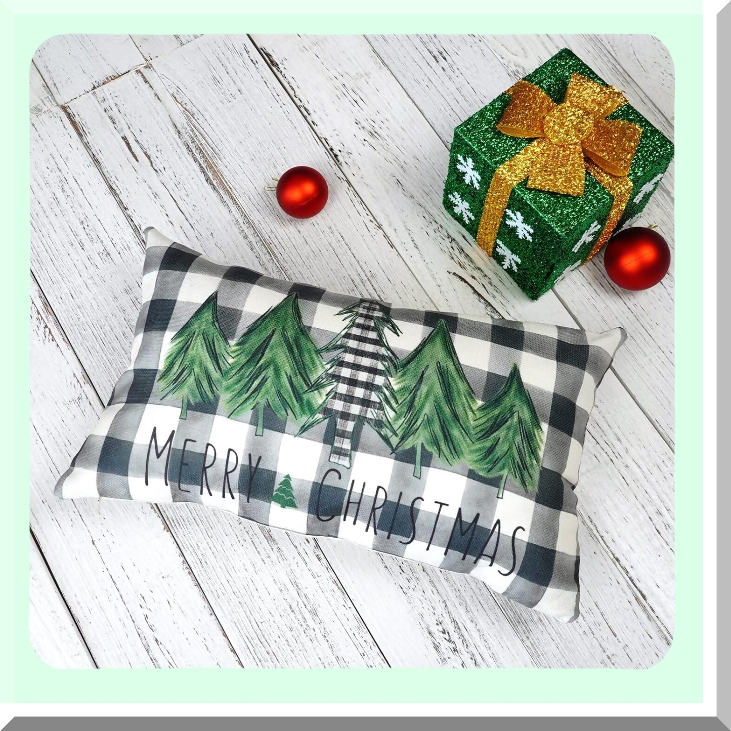 Winter Wonderland Lumbar Pillow Covers - Set of 2 Red Black Green Buffalo Plaid Tree Decorative Cases 12x20 Inch for Holiday Decorations