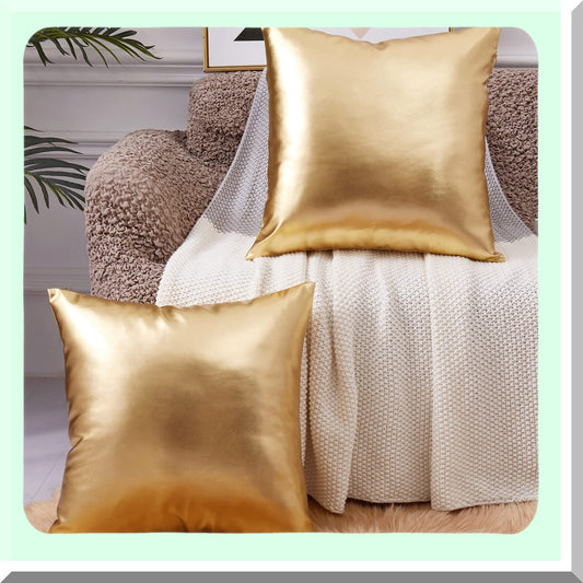 Shiny Gold Cushion Covers - Modern Metallic Decorative Throw Pillow Set for Couch, Sofa & Party - 22x22 Gold Pillow Covers - Luxe Gold Pillows