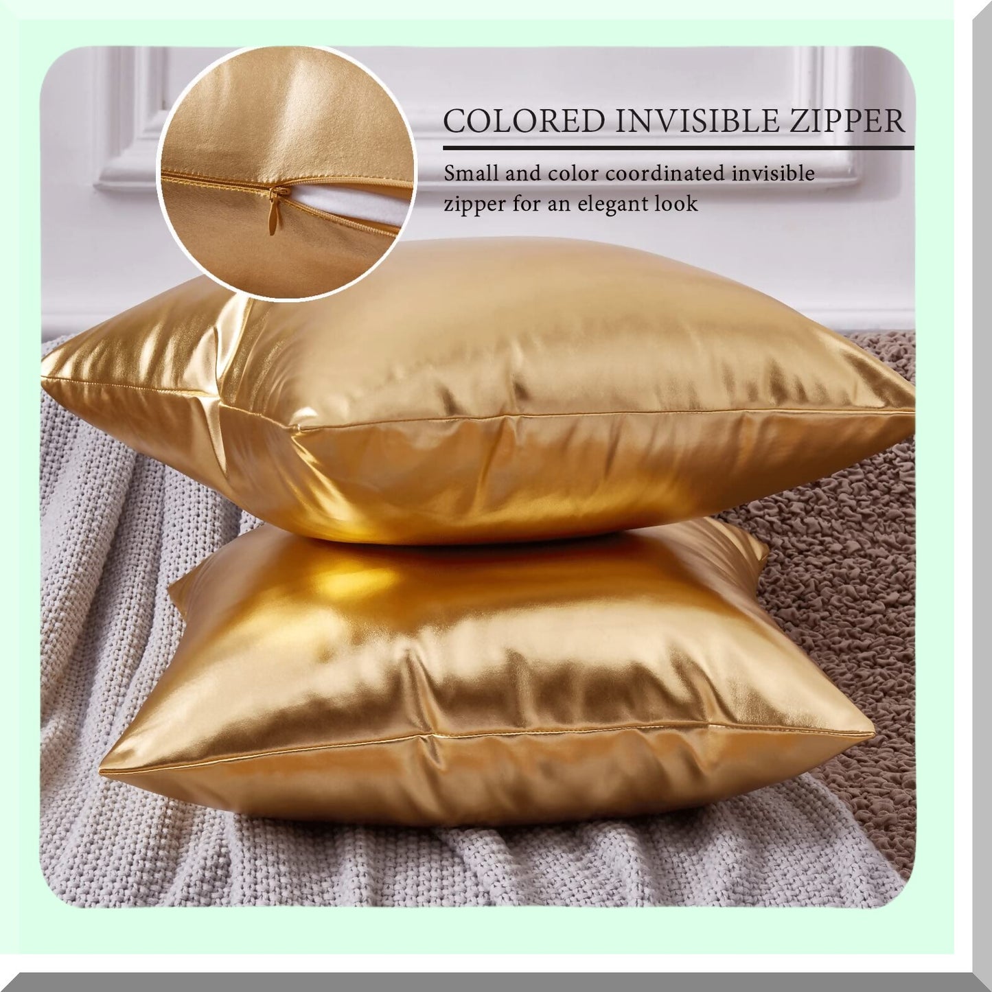 Shiny Gold Cushion Covers - Modern Metallic Decorative Throw Pillow Set for Couch, Sofa & Party - 22x22 Gold Pillow Covers - Luxe Gold Pillows