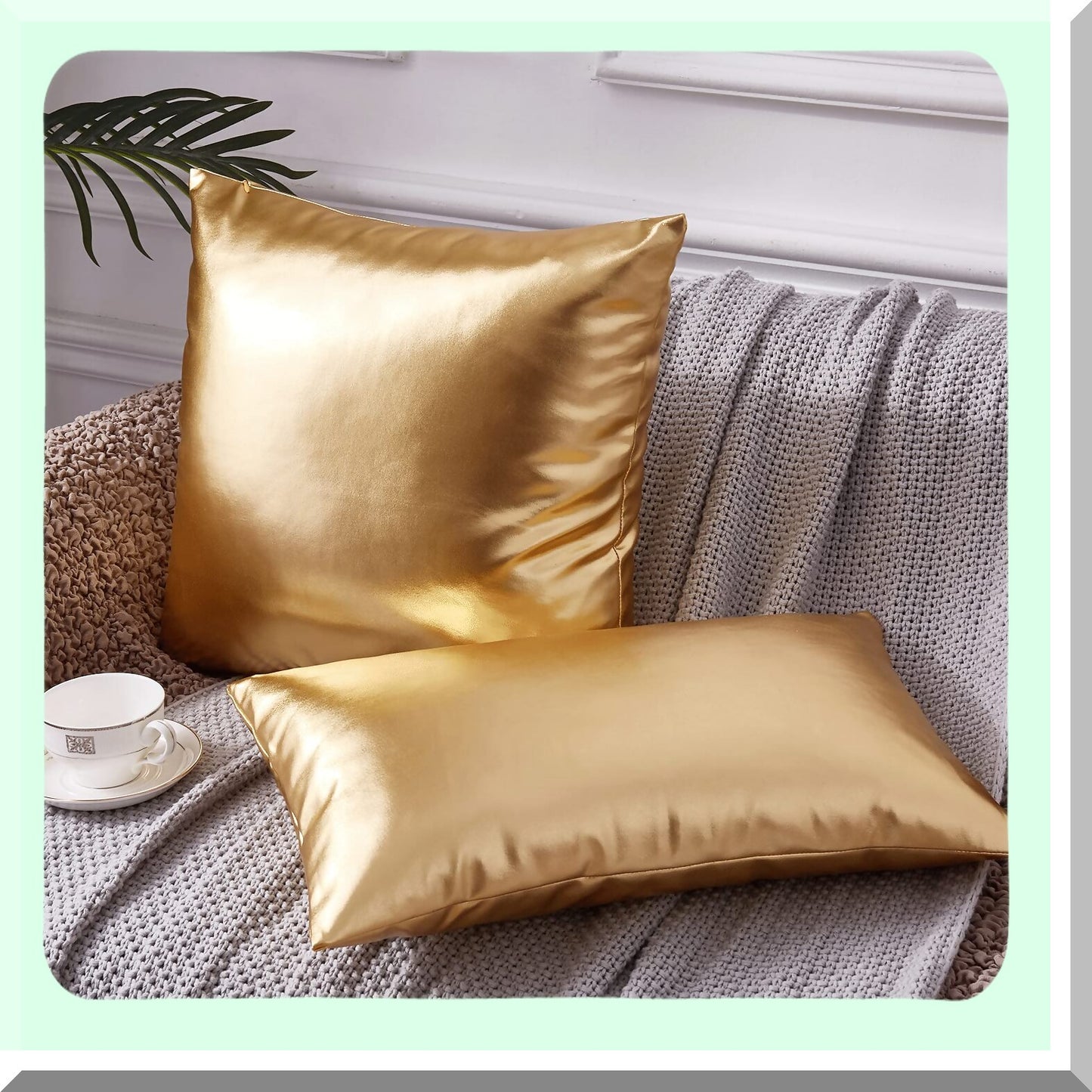 Shiny Gold Cushion Covers - Modern Metallic Decorative Throw Pillow Set for Couch, Sofa & Party - 22x22 Gold Pillow Covers - Luxe Gold Pillows