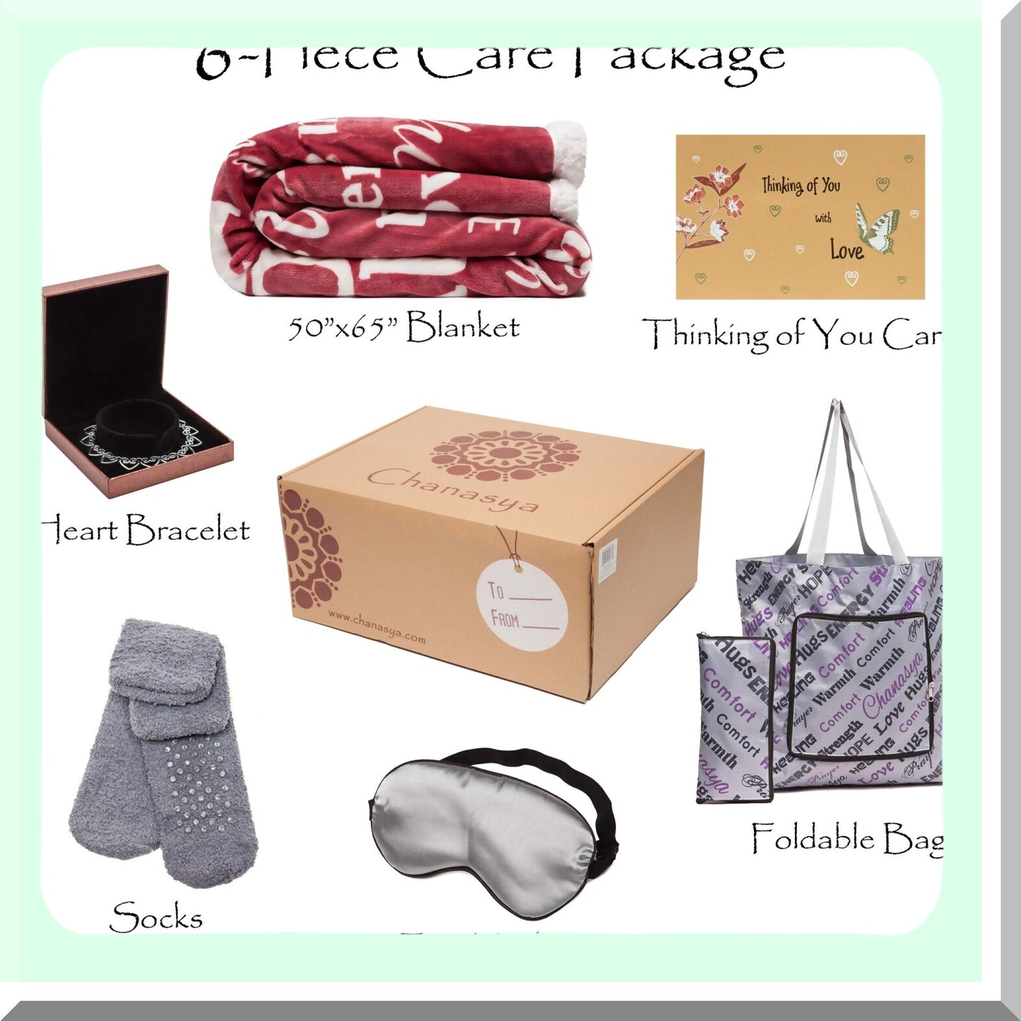 Heartfelt Comfort Gift Set: Romantic 6-Piece Blanket, Tote Bag, Socks, Bracelet, Card & Dry Rose