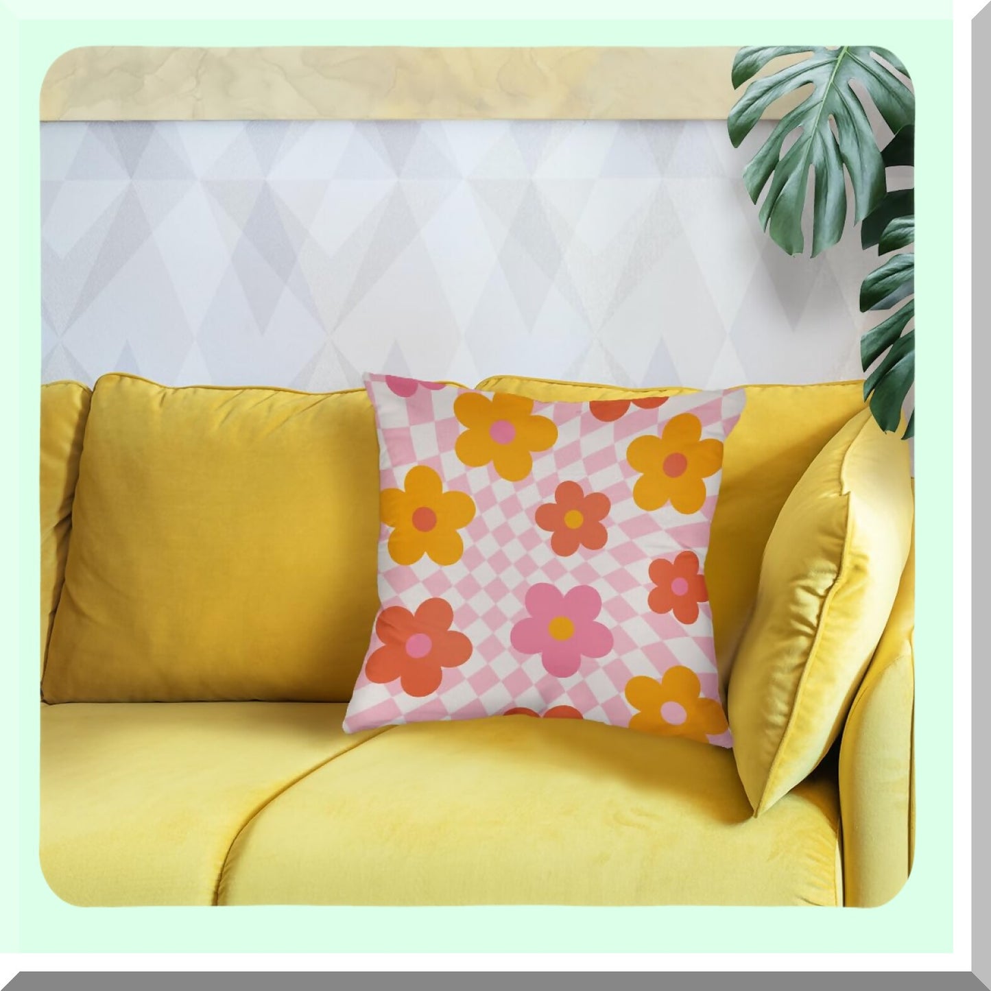 Groovy Flower Power Reversible Throw Pillow Cover - Retro 70s Floral Distorted Pink & White Checkered Decor for Home, Bedroom, Living Room, Girls Room, College Dorm - Ideal Gifts for Teen Girls, 18x18 Inch