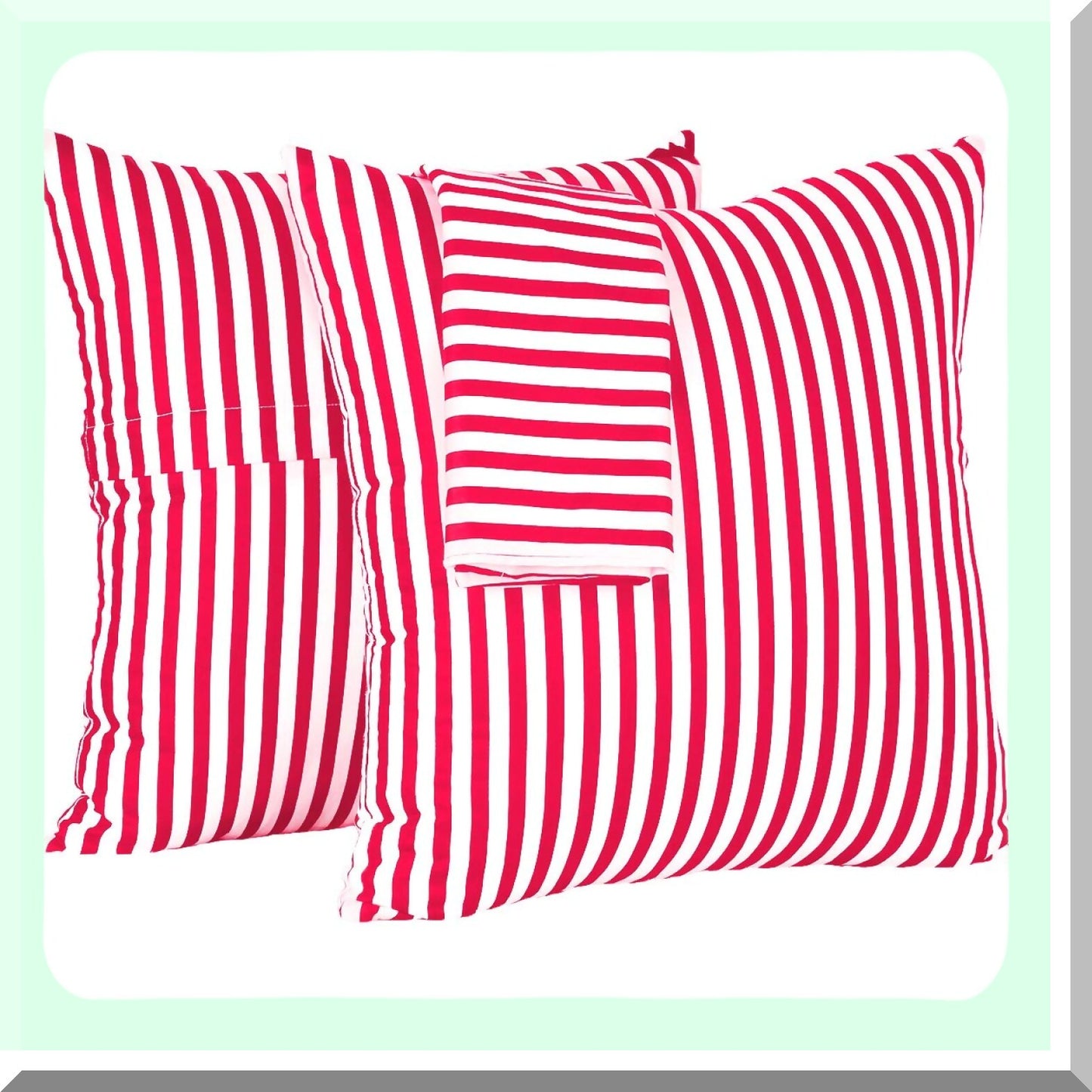 Striped Cotton Square Pillow Covers Set - 2 Pack Red 18x18 Inch - Sofa Bedroom Car Cushion Cases - Decorative Pillowcases - 100% Cotton