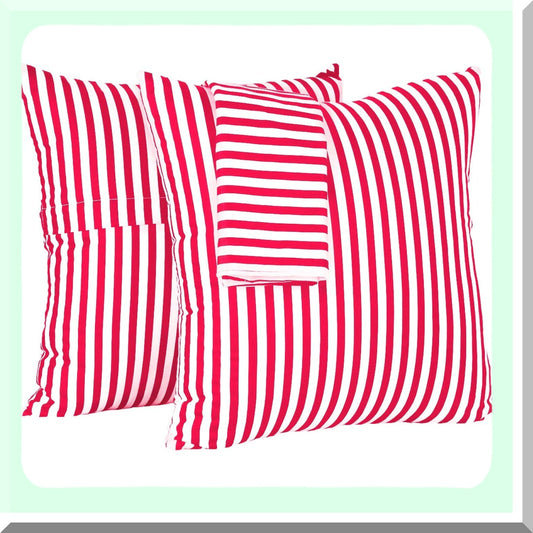 Striped Cotton Square Pillow Covers Set - 2 Pack Red 18x18 Inch - Sofa Bedroom Car Cushion Cases - Decorative Pillowcases - 100% Cotton