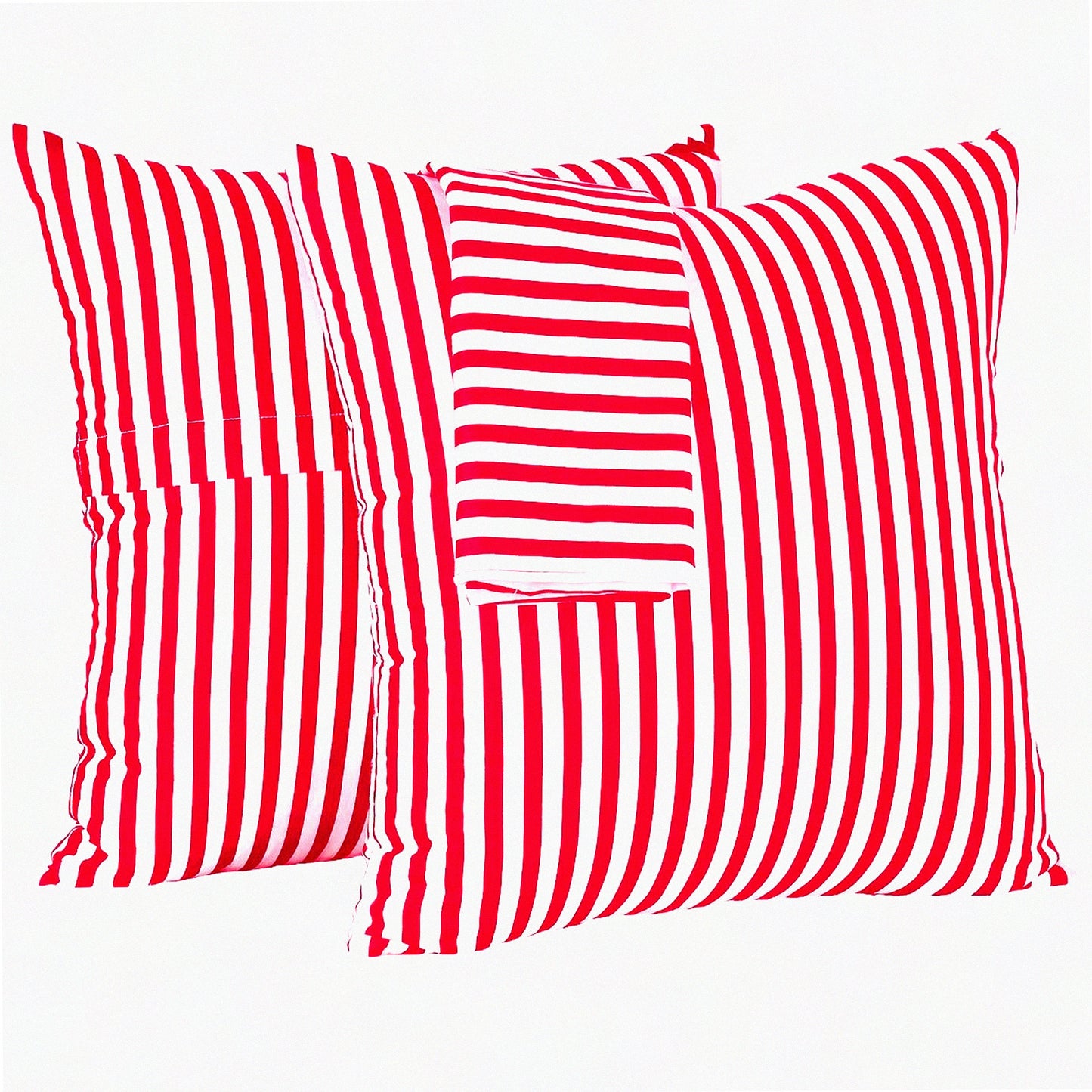 Striped Cotton Square Pillow Covers Set - 2 Pack Red 18x18 Inch - Sofa Bedroom Car Cushion Cases - Decorative Pillowcases - 100% Cotton