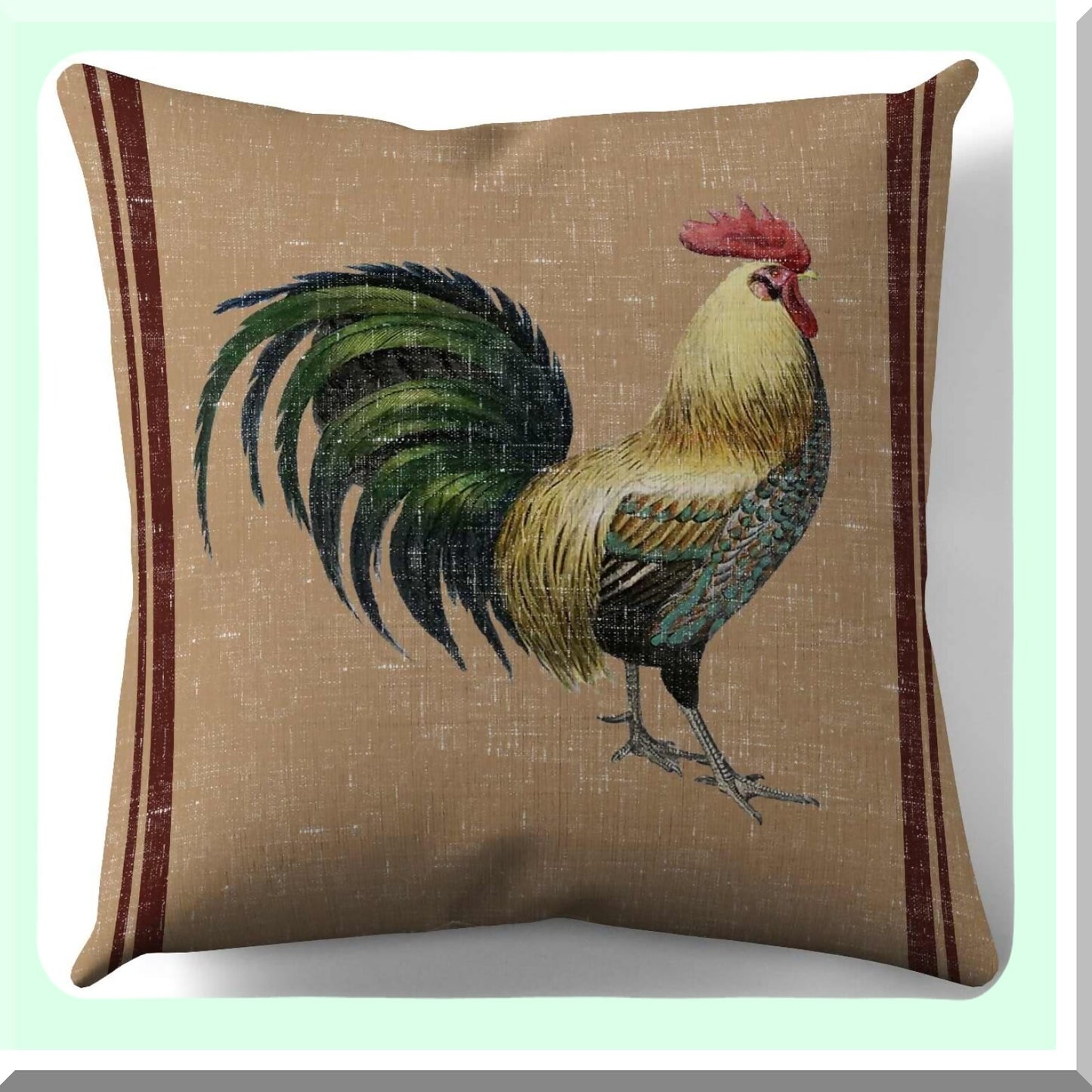 Rustic Rooster Decor Pillow - 18x18 Inch Throw Cover - Farmhouse Style Cushion Case - Home Decor Accent - Chicken Lover Gift - Cover Only