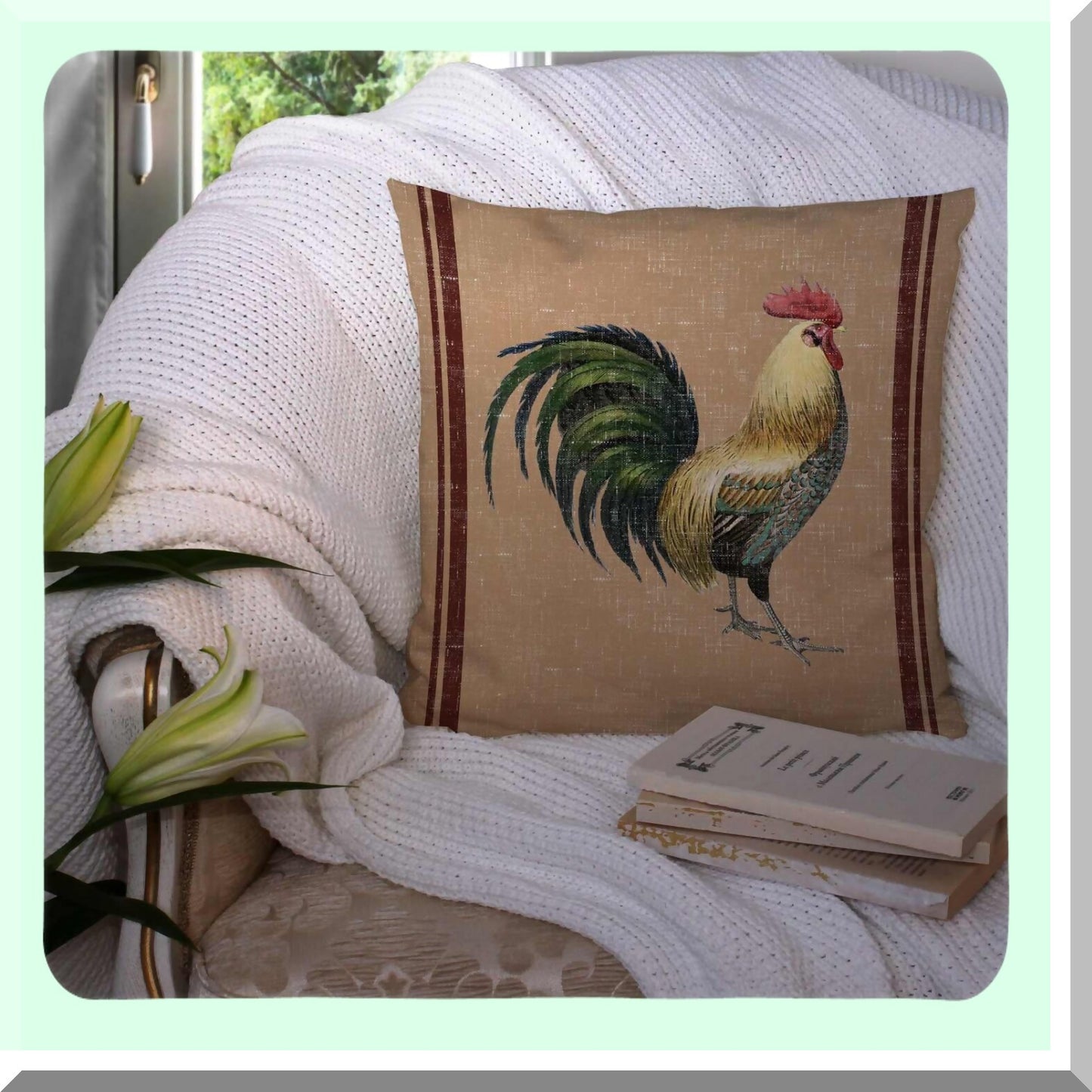 Rustic Rooster Decor Pillow - 18x18 Inch Throw Cover - Farmhouse Style Cushion Case - Home Decor Accent - Chicken Lover Gift - Cover Only