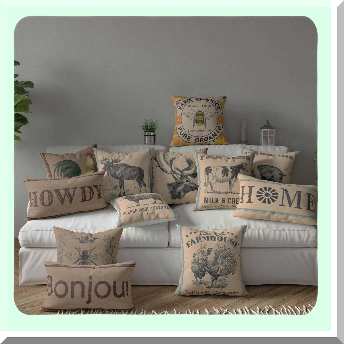 Rustic Rooster Decor Pillow - 18x18 Inch Throw Cover - Farmhouse Style Cushion Case - Home Decor Accent - Chicken Lover Gift - Cover Only