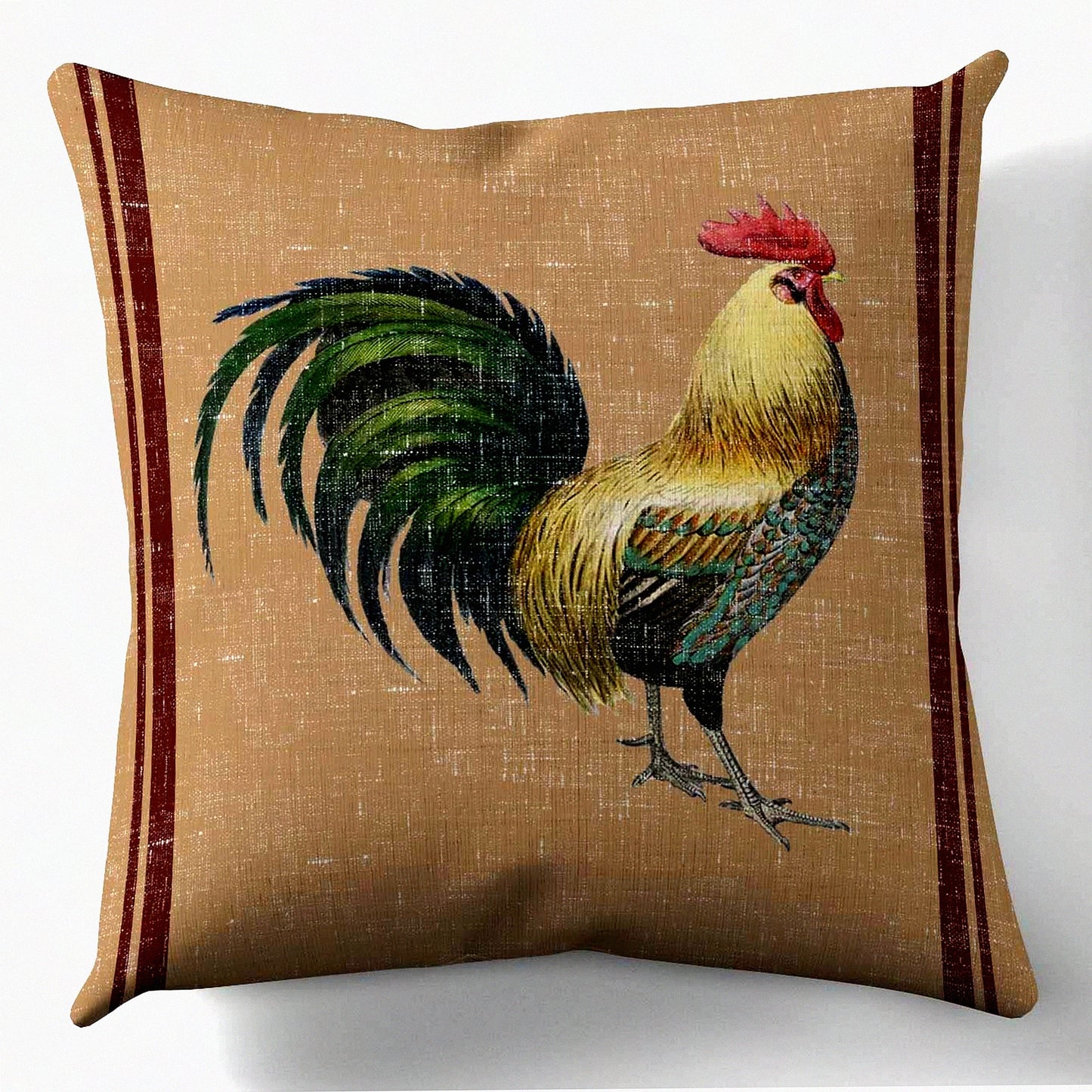 Rustic Rooster Decor Pillow - 18x18 Inch Throw Cover - Farmhouse Style Cushion Case - Home Decor Accent - Chicken Lover Gift - Cover Only