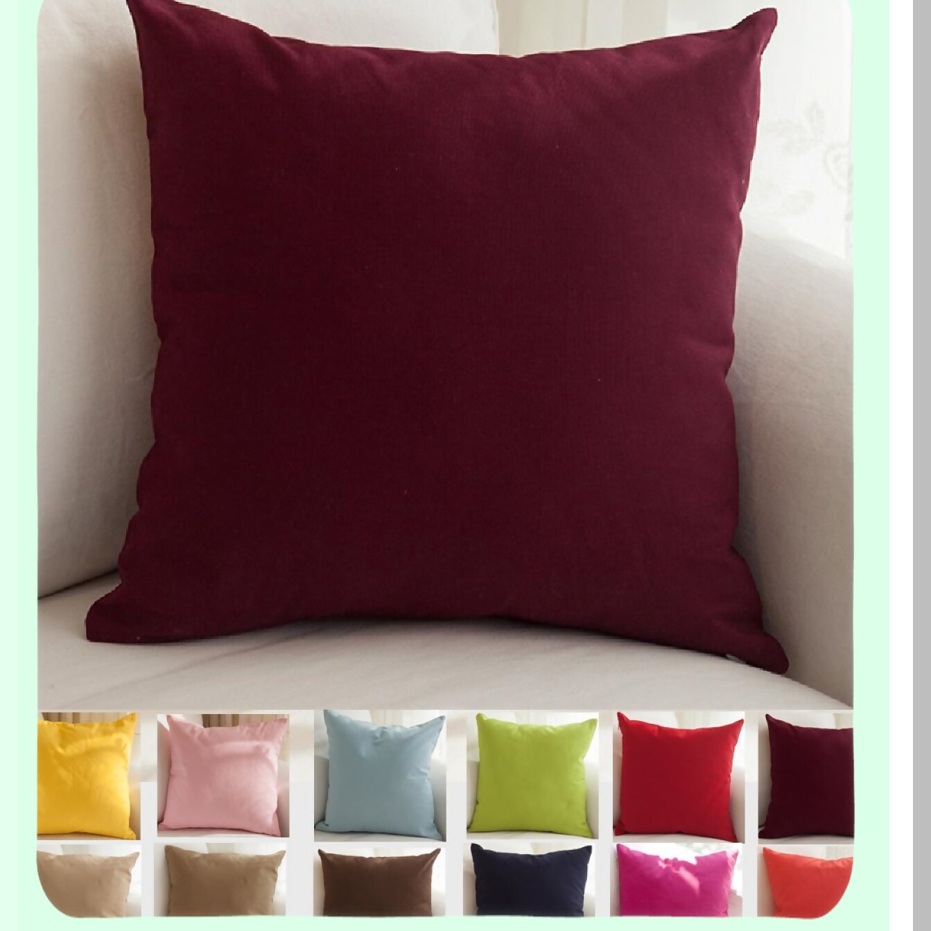 Cotton Canvas Wine Throw Pillow Covers - Set of 2, 16x16 Decorative Cushion Covers in 45 Colors - Solid Design for Home Decor - Pack of 1