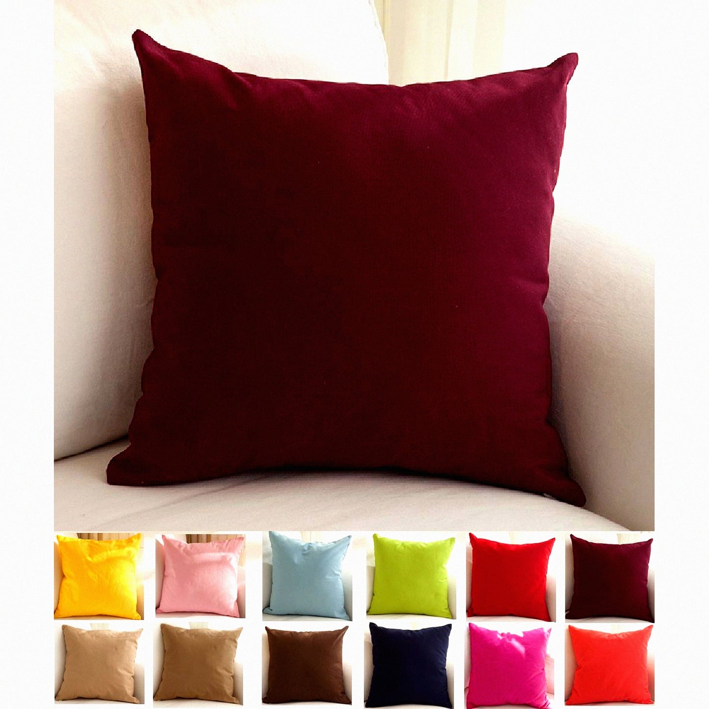 Cotton Canvas Wine Throw Pillow Covers - Set of 2, 16x16 Decorative Cushion Covers in 45 Colors - Solid Design for Home Decor - Pack of 1