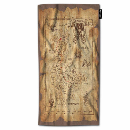 Treasure Map Pirate Skull Bath Towel 64x32
