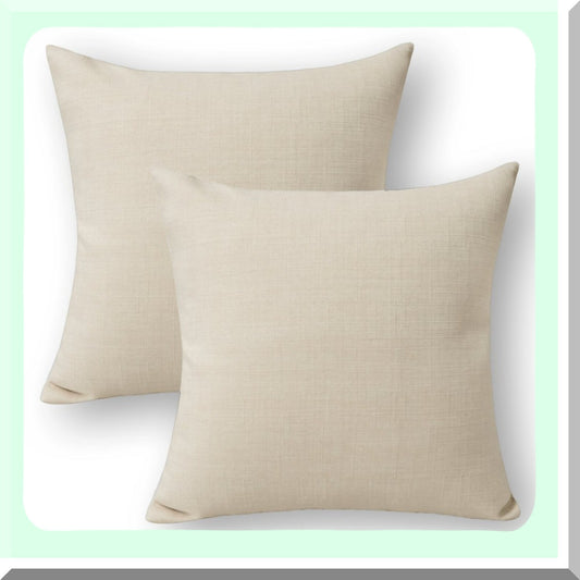 Ivory Linen Velvet Cushion Shams - Set of 2 | Solid Decorative Pillow Covers for Chair - 26"x26" Euro Sham | Durable & Luxurious Home Decor Accessory