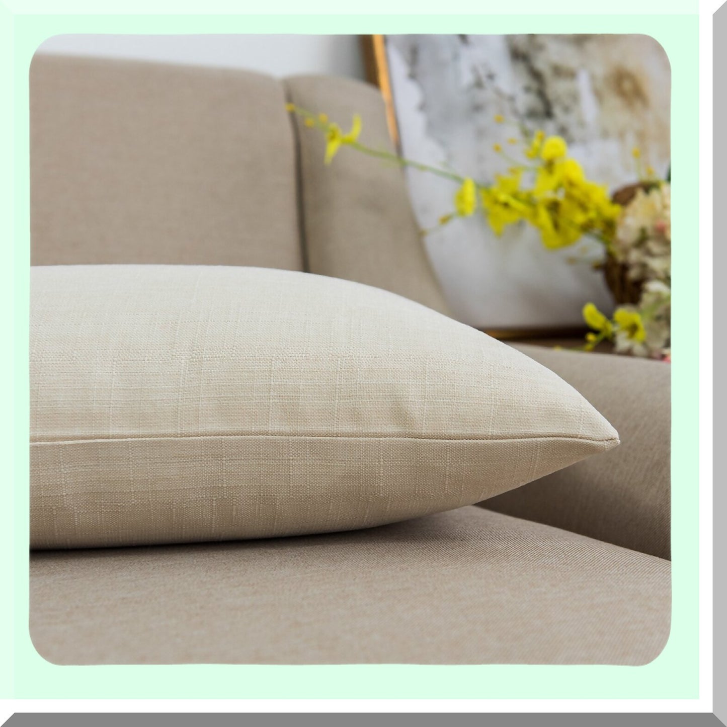 Ivory Linen Velvet Cushion Shams - Set of 2 | Solid Decorative Pillow Covers for Chair - 26"x26" Euro Sham | Durable & Luxurious Home Decor Accessory