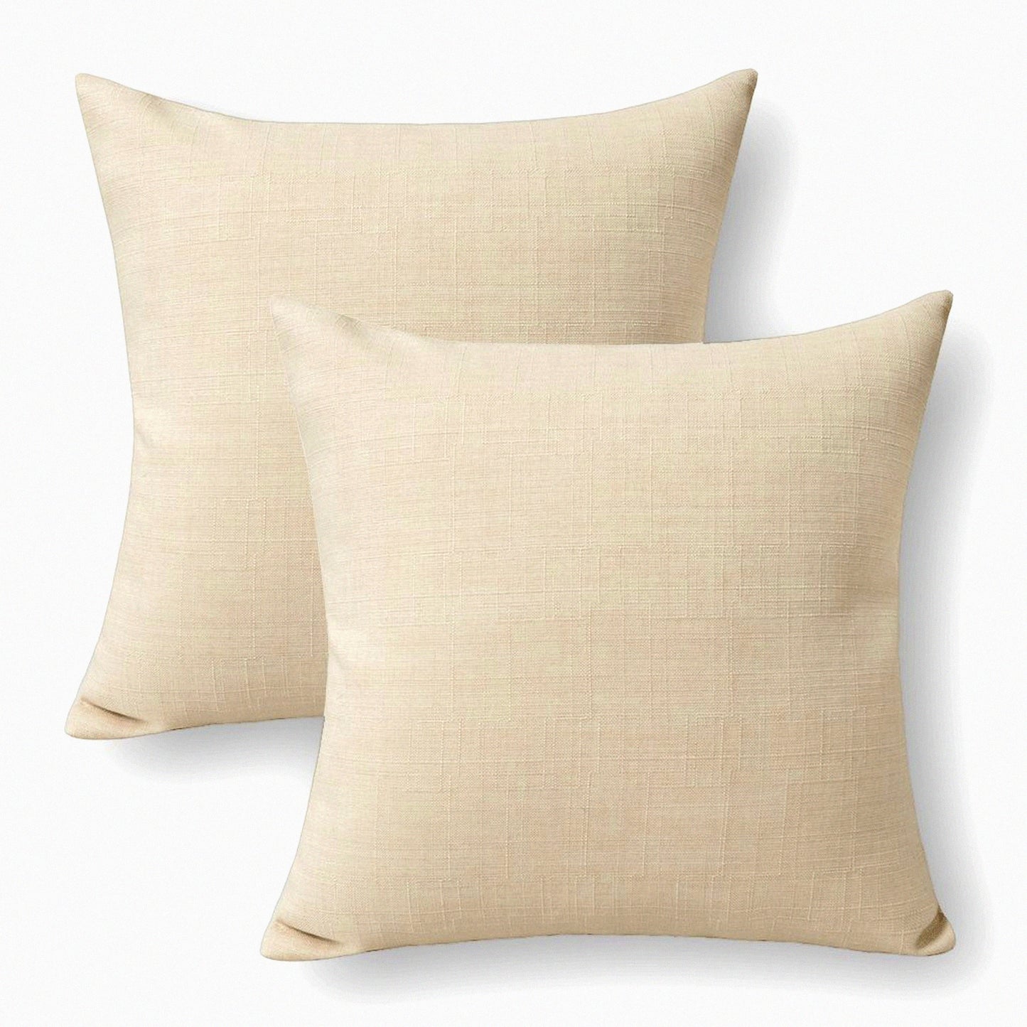 Ivory Linen Velvet Cushion Shams - Set of 2 | Solid Decorative Pillow Covers for Chair - 26"x26" Euro Sham | Durable & Luxurious Home Decor Accessory