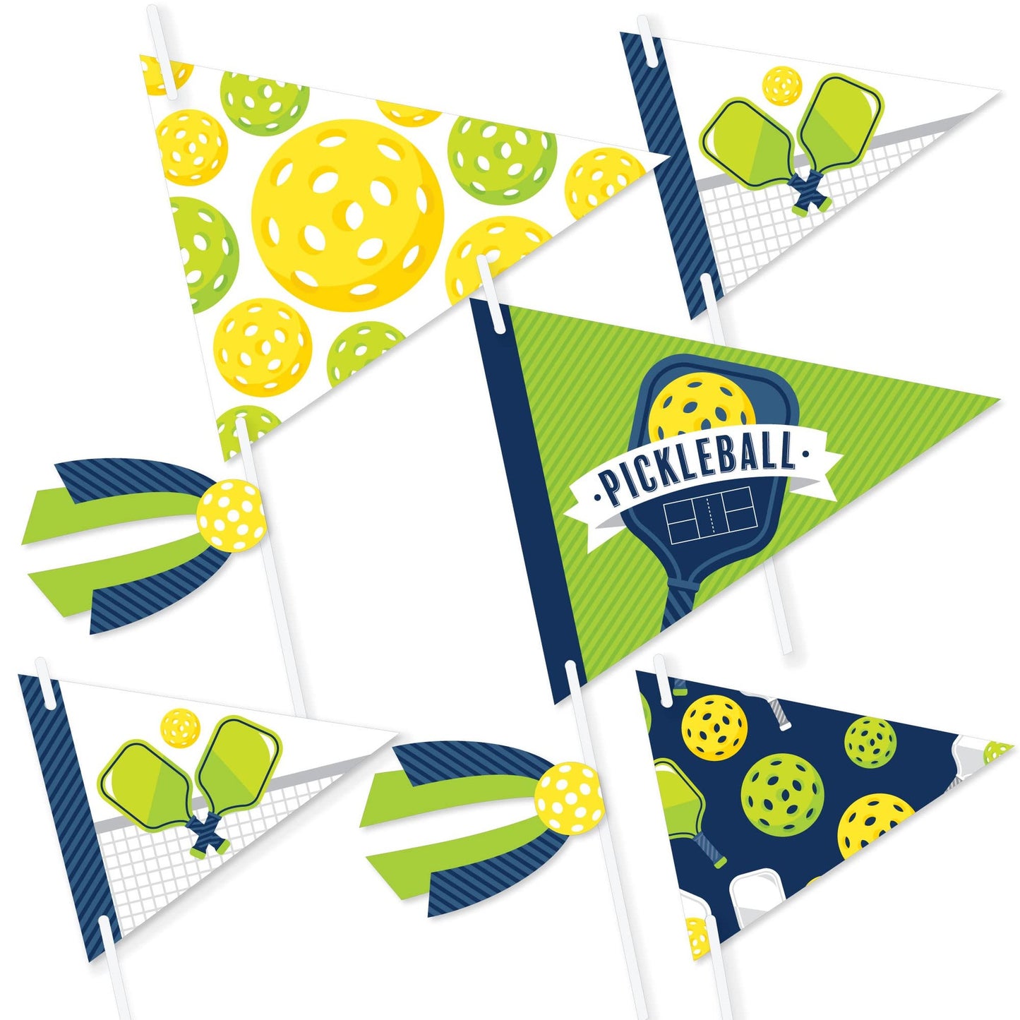 Rally Pickleball Party Props - Triangle Pennant Flag Centerpieces Set of 20 - Birthday Retirement Photo Decorations - Fun Sports Theme Event Kit