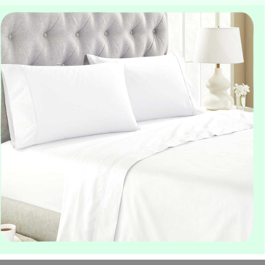 Percale Comfort 300 Thread Count Bed Sheet Set - Deep Pocket Fitted Sheet, Flat Sheet, Pillowcases - Cute White Bedding Decor for Full Size Bed