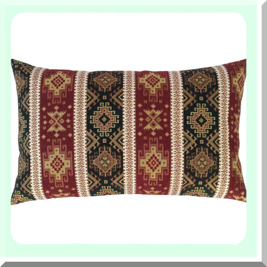 Boho Chic Kilim Lumbar Pillow Covers - Burgundy Red & Green 14x24 Inches - Decorative Southwestern Farmhouse Sofa Shams - Bohemian Outdoor Cushion Case for Couch