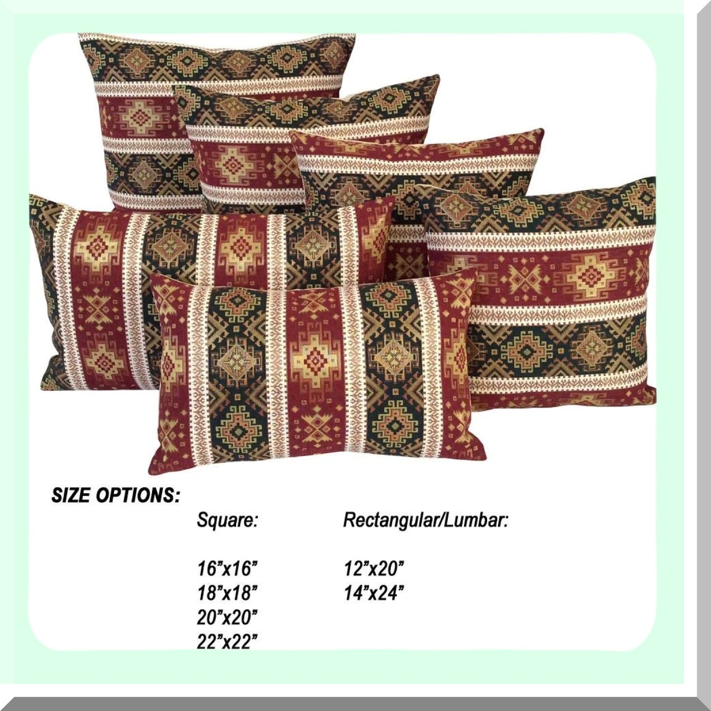 Boho Chic Kilim Lumbar Pillow Covers - Burgundy Red & Green 14x24 Inches - Decorative Southwestern Farmhouse Sofa Shams - Bohemian Outdoor Cushion Case for Couch
