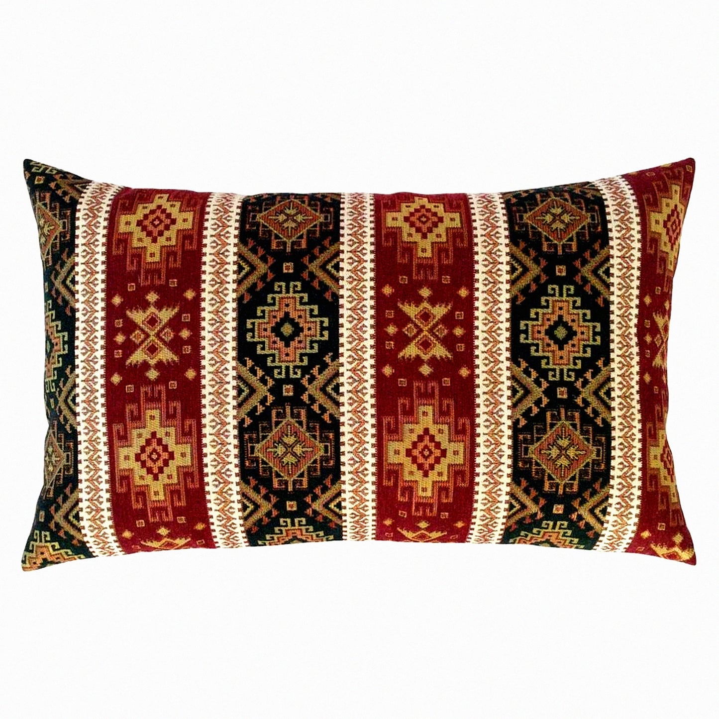 Boho Chic Kilim Lumbar Pillow Covers - Burgundy Red & Green 14x24 Inches - Decorative Southwestern Farmhouse Sofa Shams - Bohemian Outdoor Cushion Case for Couch